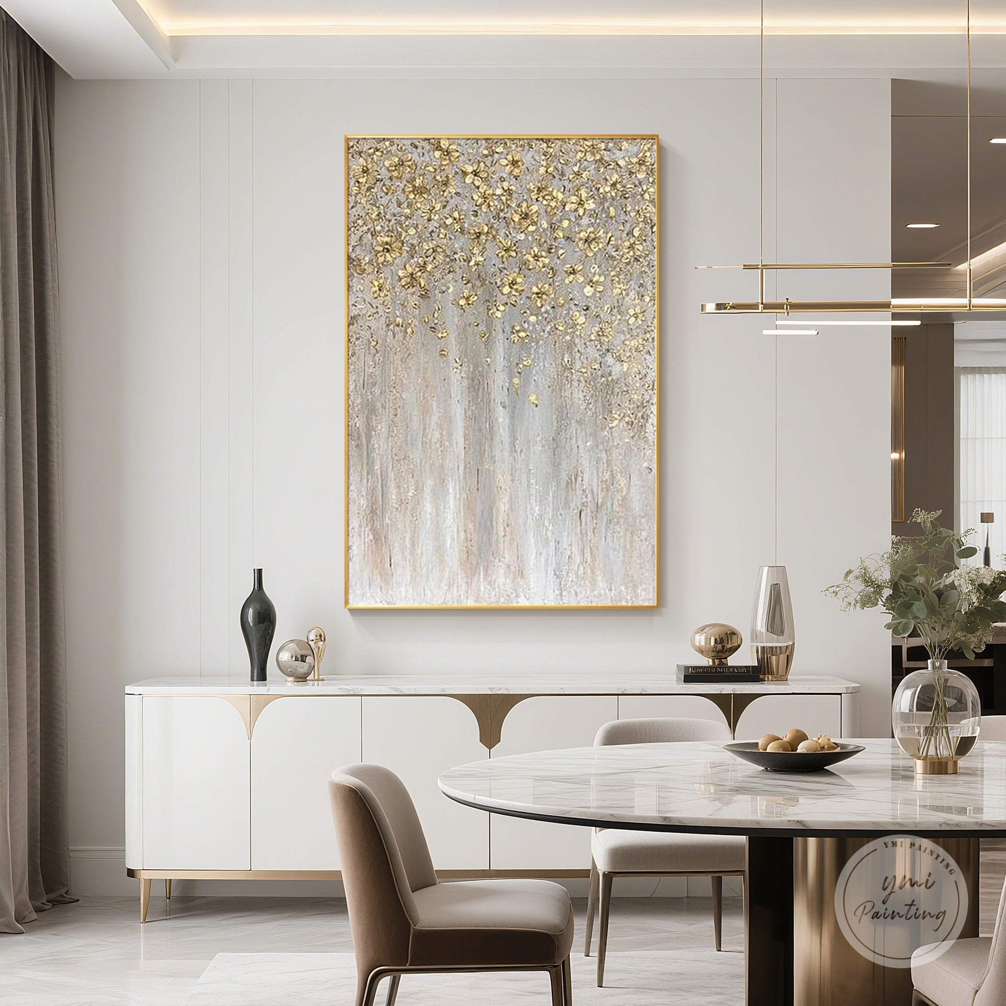 Dense gold textured surface creating a soft floral impression on canvas