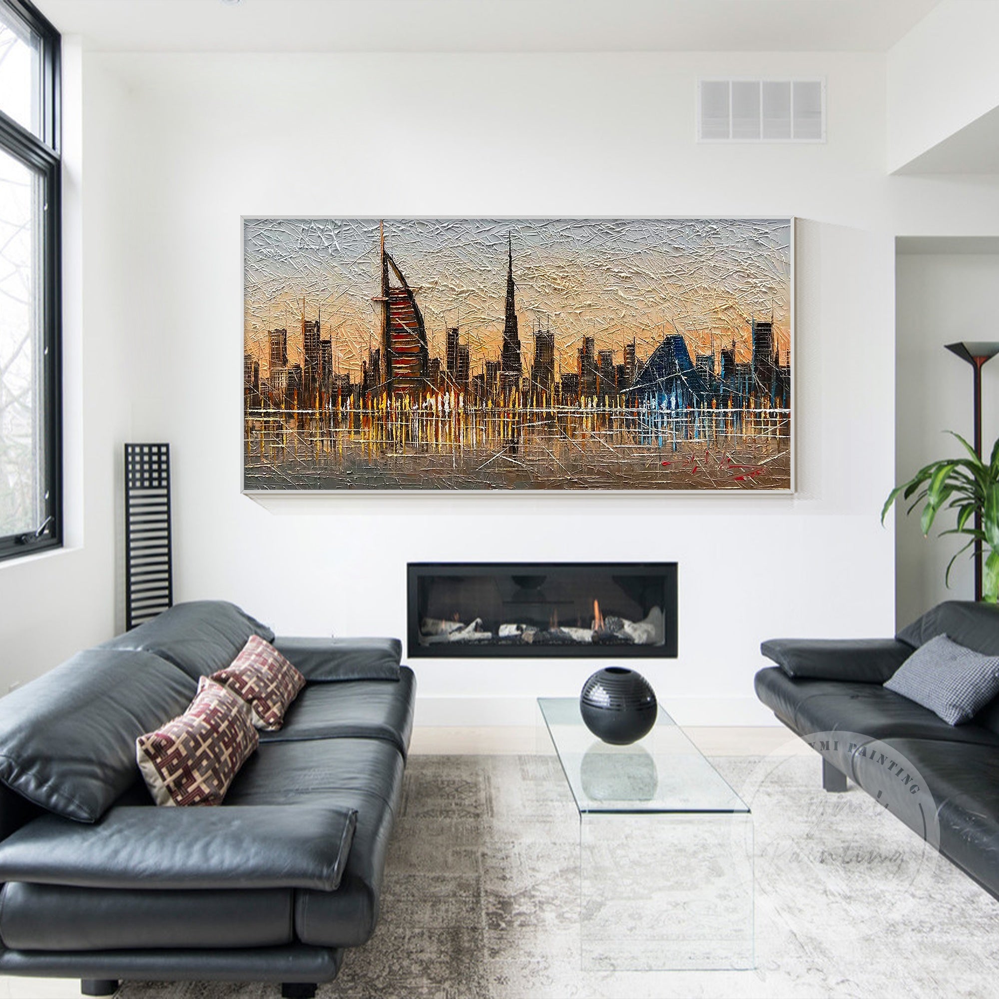 Bold and dynamic Dubai skyline wall art, combining the modern beauty of Burj Khalifa with the classic elegance of Al Fahidi Tower in a unique 3D design.
