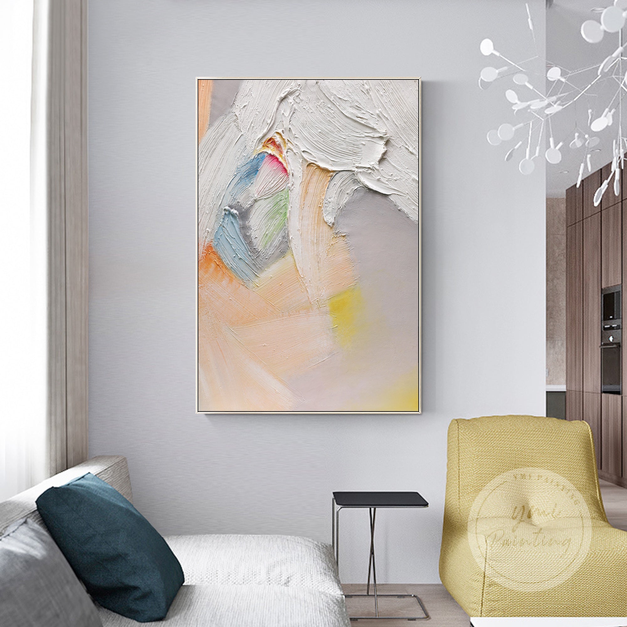 Dynamic abstract oil painting in pastel tones