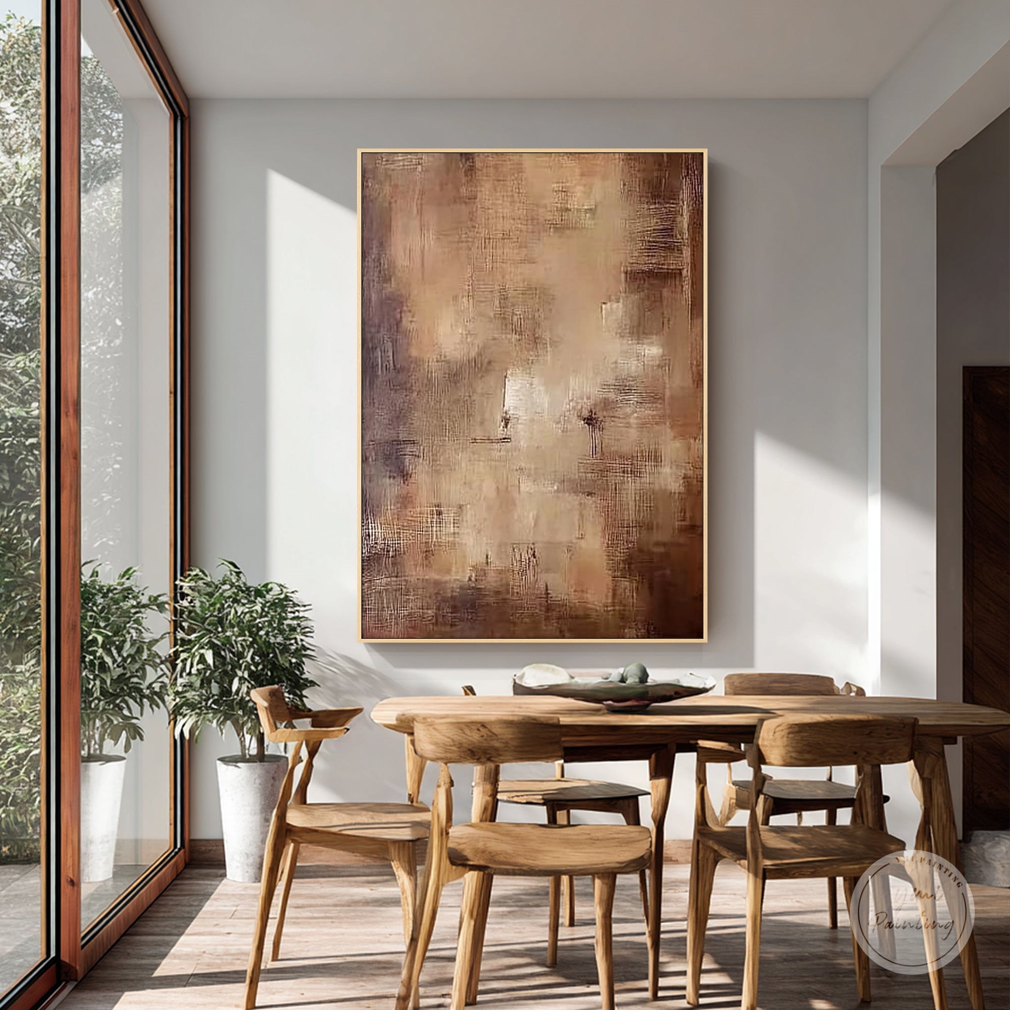 Earth tone textured abstract canvas painting