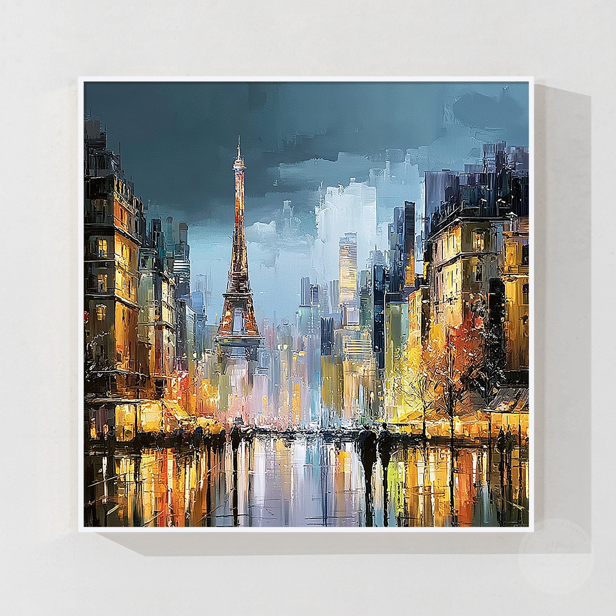 Paris France painting featuring the Eiffel Tower and city streets