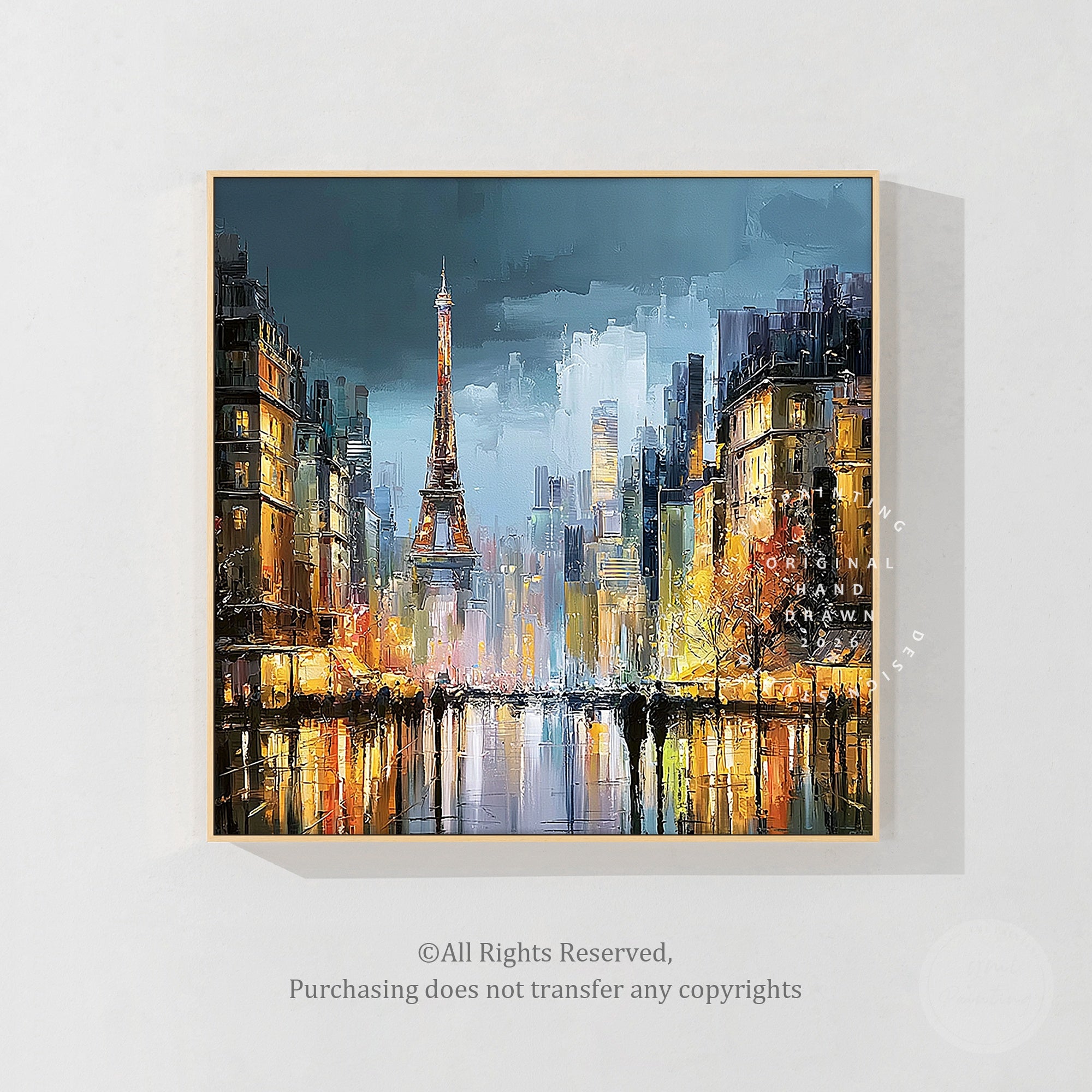 Paris Eiffel Tower cityscape wall art with illuminated architecture