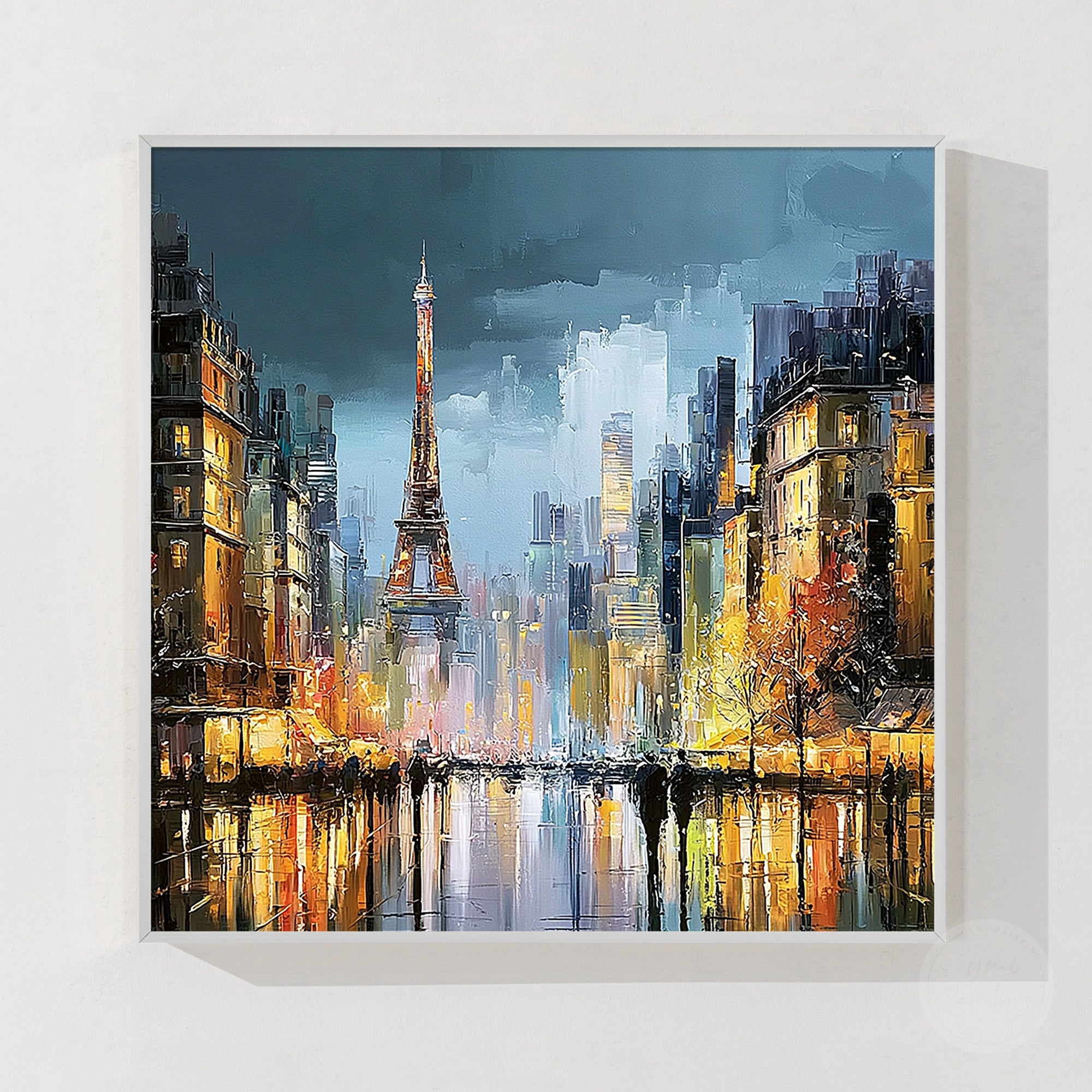 Paris Eiffel Tower cityscape wall art with illuminated architecture