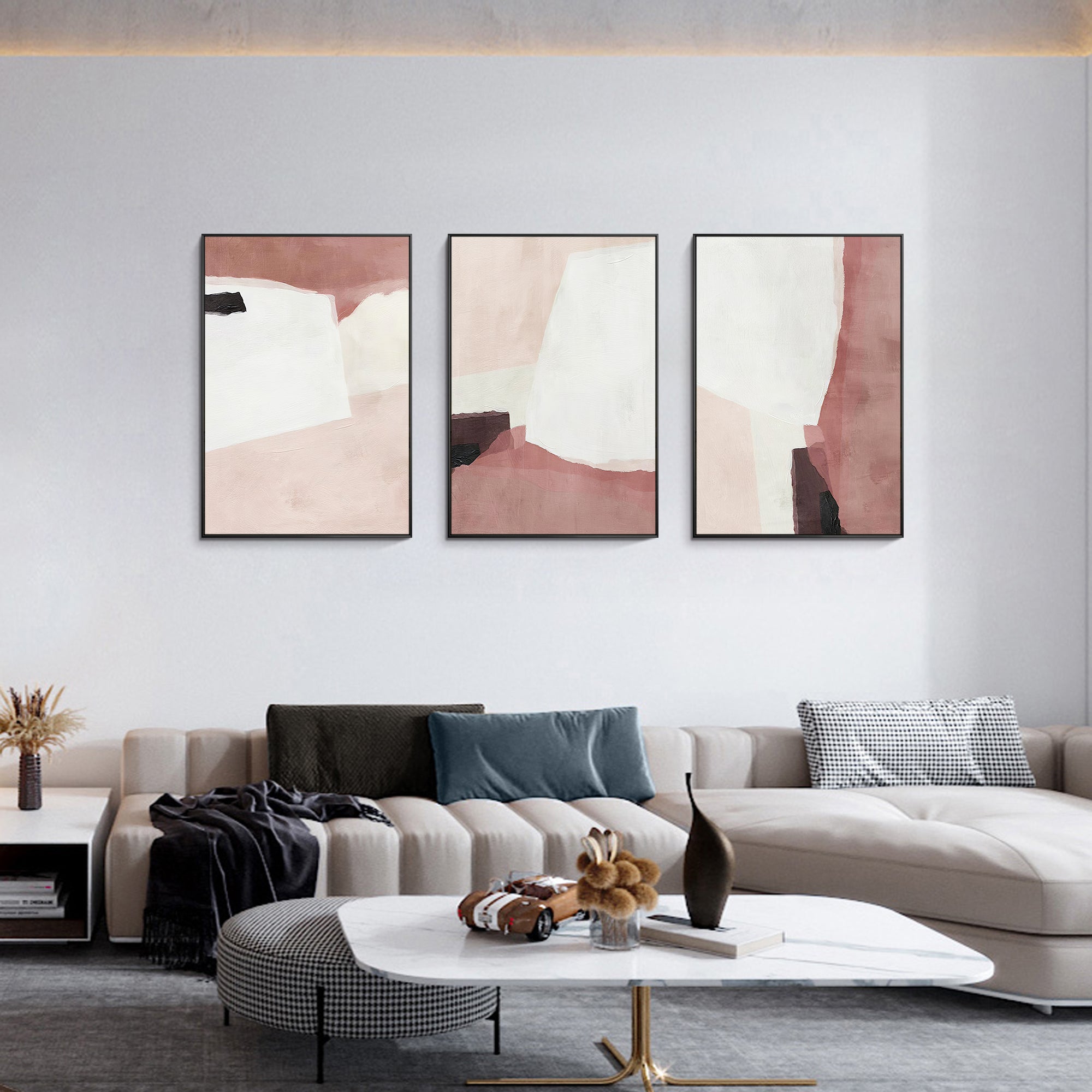 Ymipainting Blush and White Abstract Canvas Decor