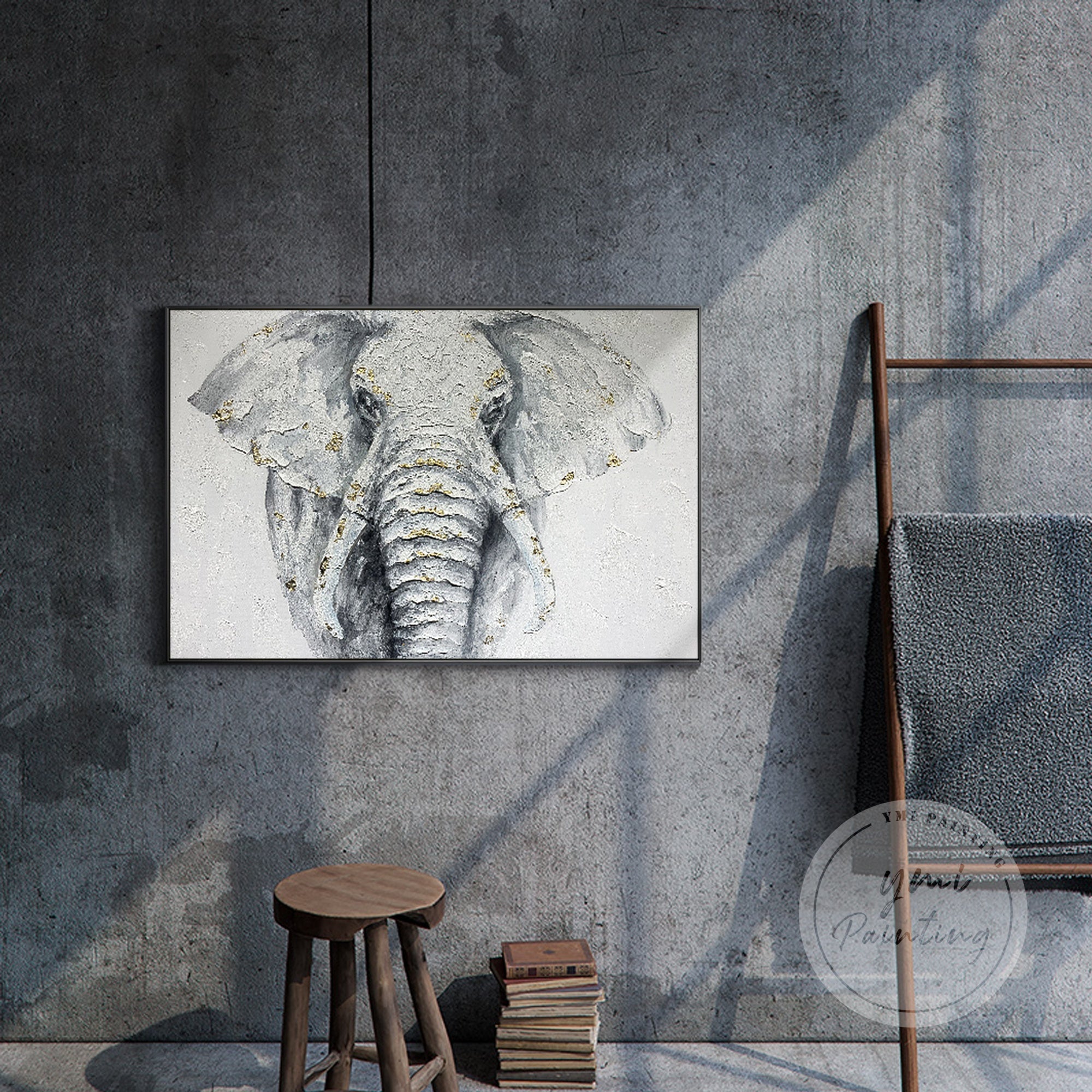 Heavy Texture Acrylic Elephant Painting with bold brushstrokes, bringing depth and artistic flair to any contemporary space.