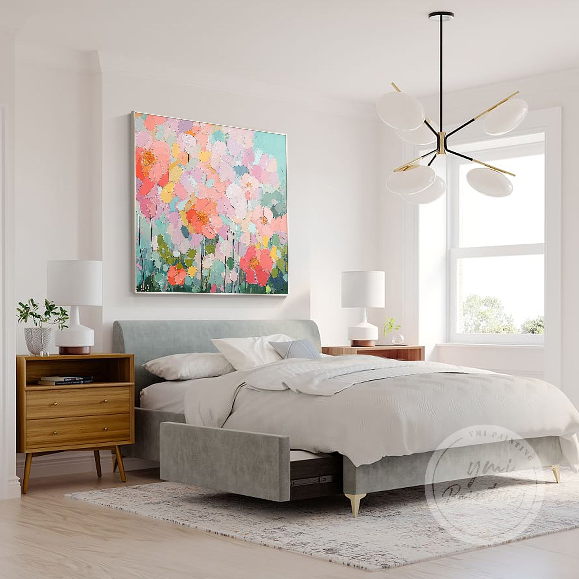 Spring floral wall art in pink and coral
