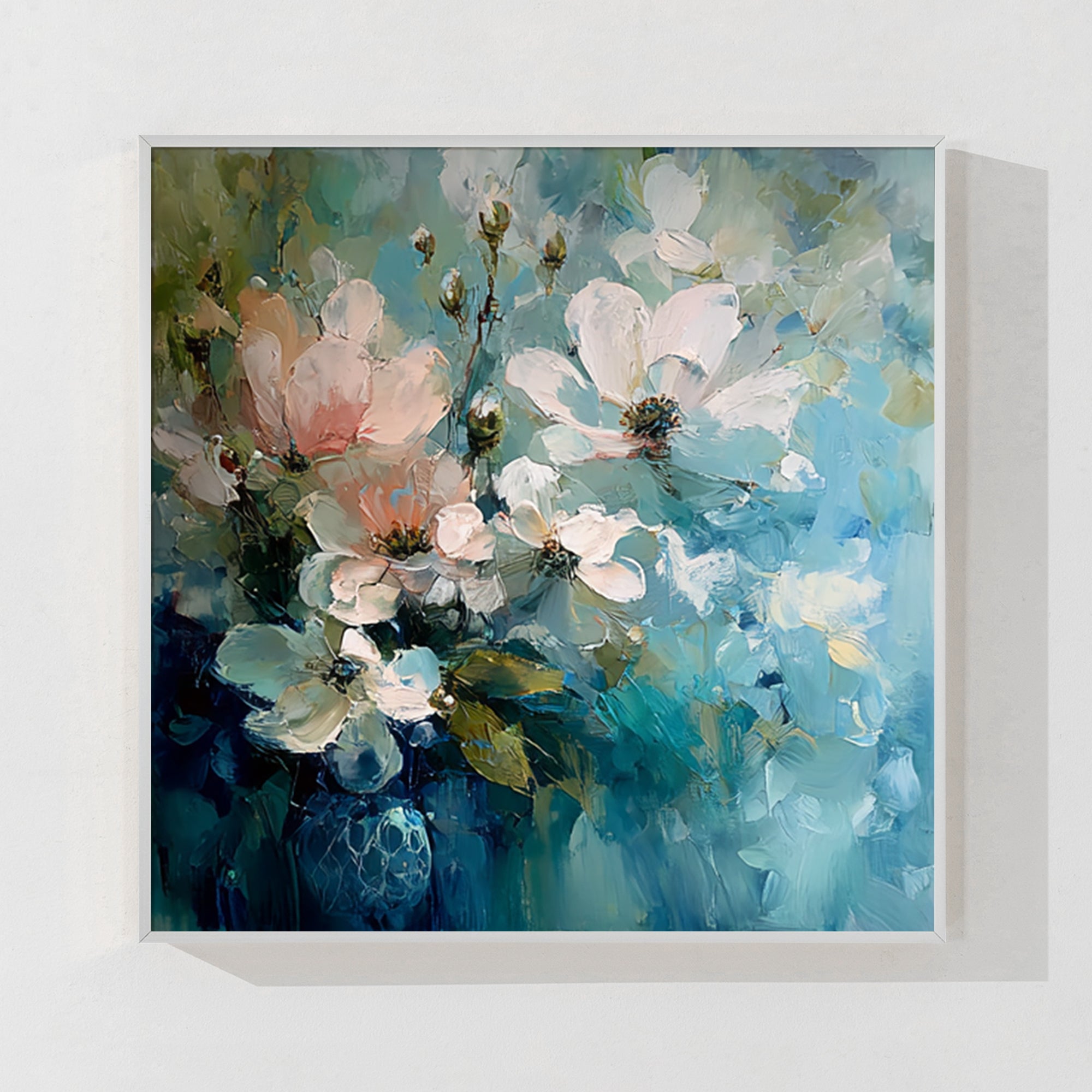 Large square flower painting, perfect for adding elegance to bedroom and living room décor.