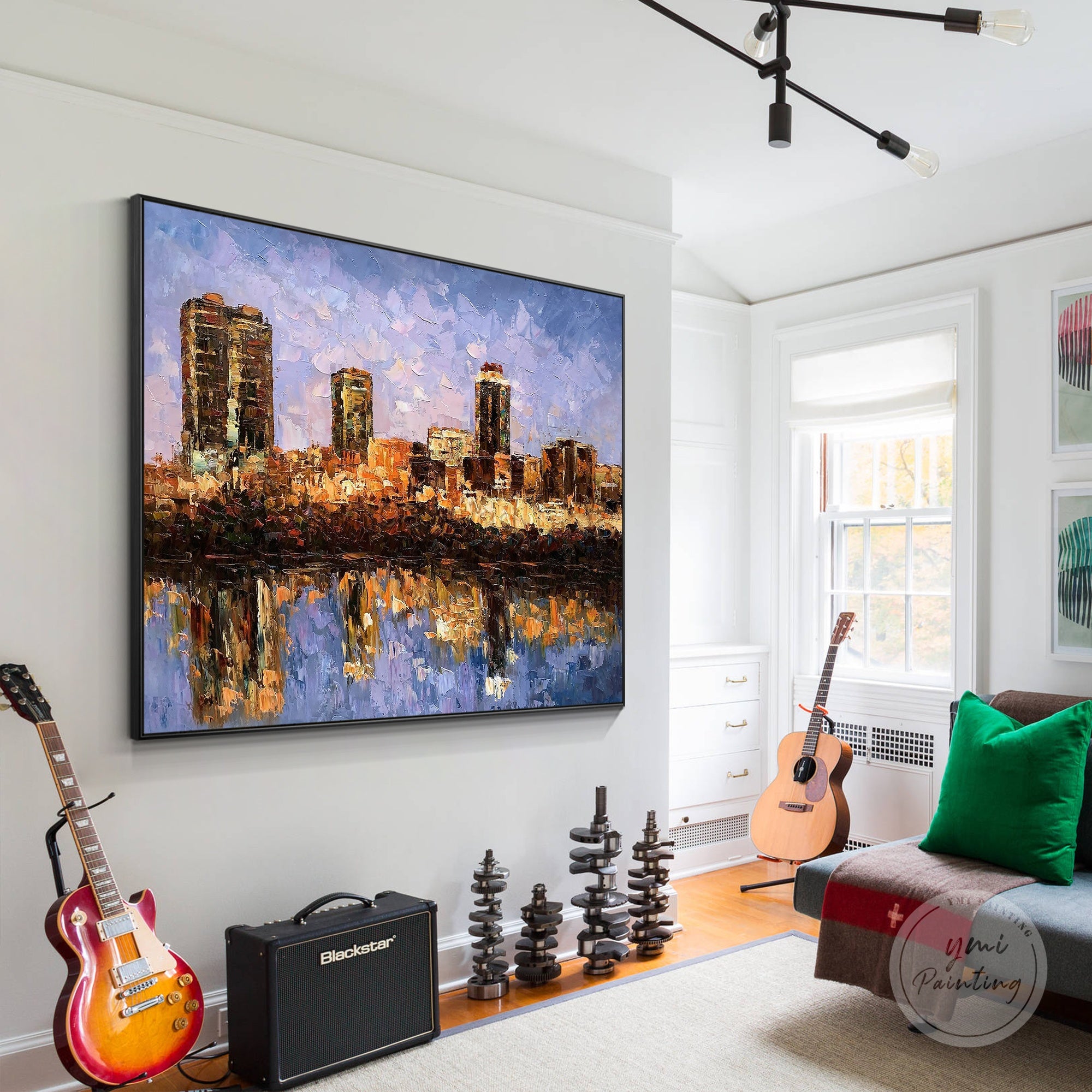 Abstract Fort Worth city painting, featuring bold texture and contemporary style, perfect for modern interiors.