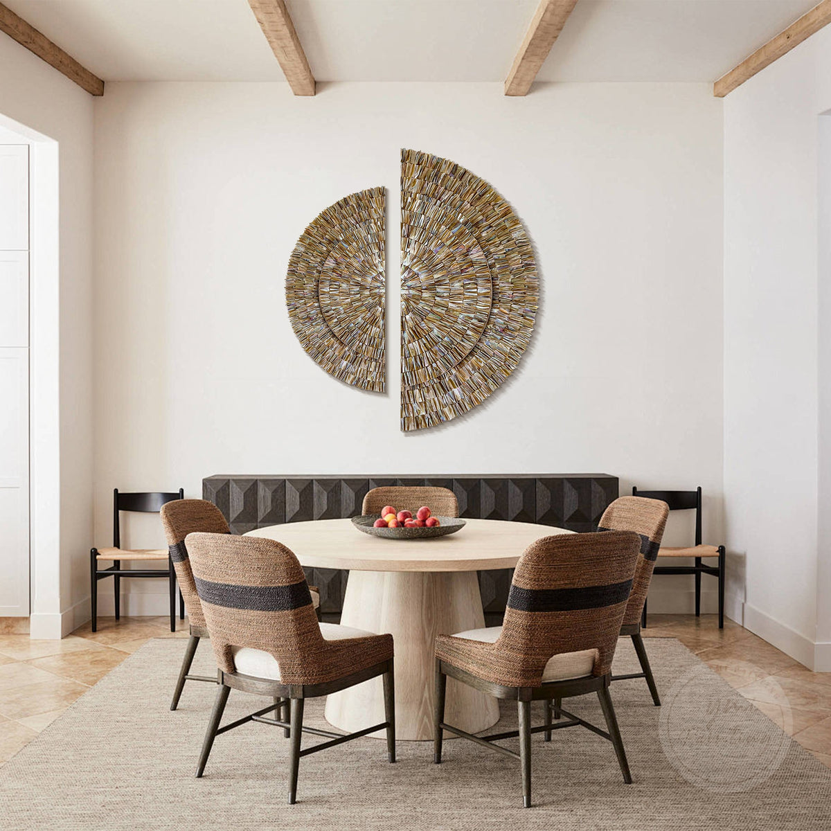 Framed 3D seashell wall art featuring a sculptural semicircle shape for modern coastal interiors