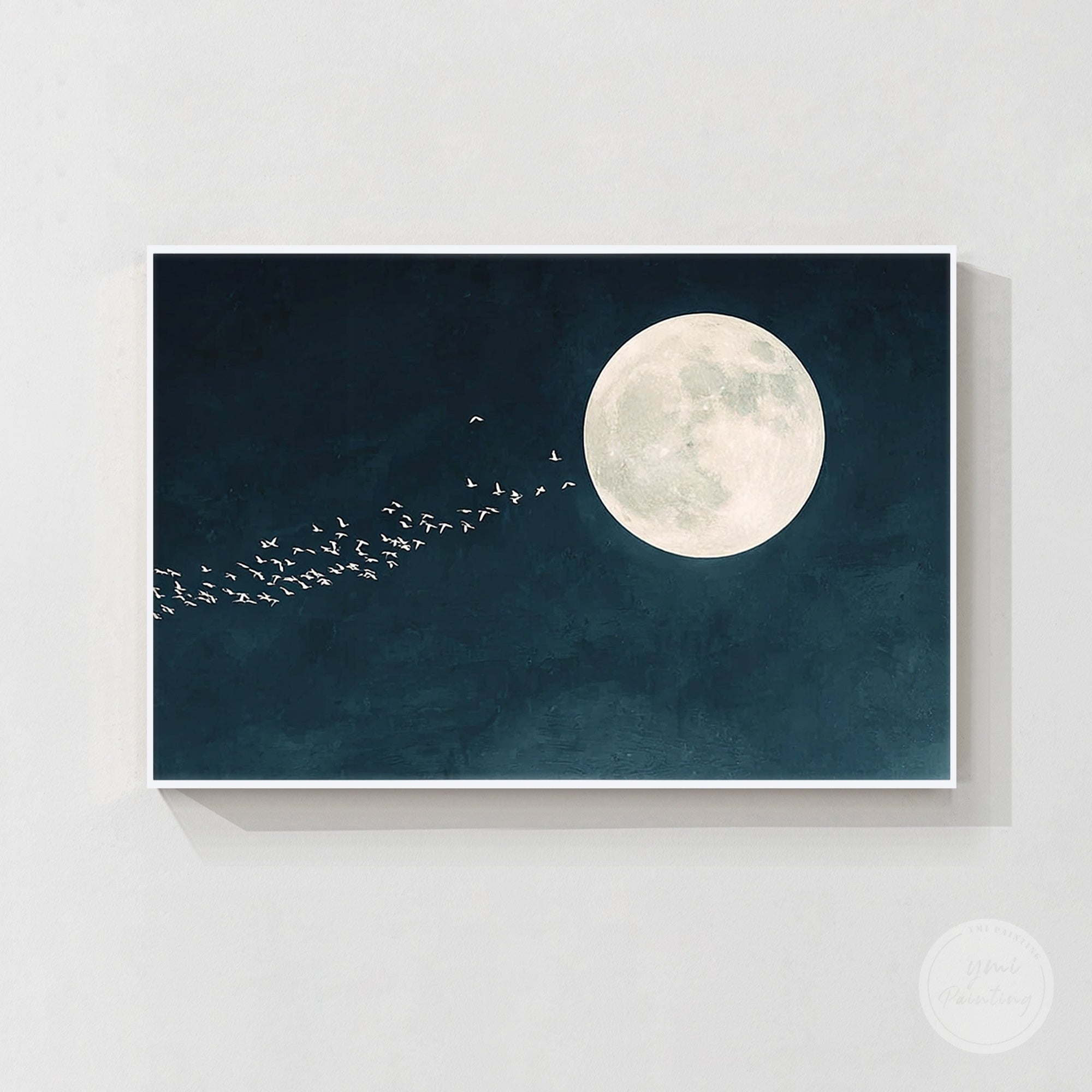 Tranquil moon landscape wall art with minimalist composition