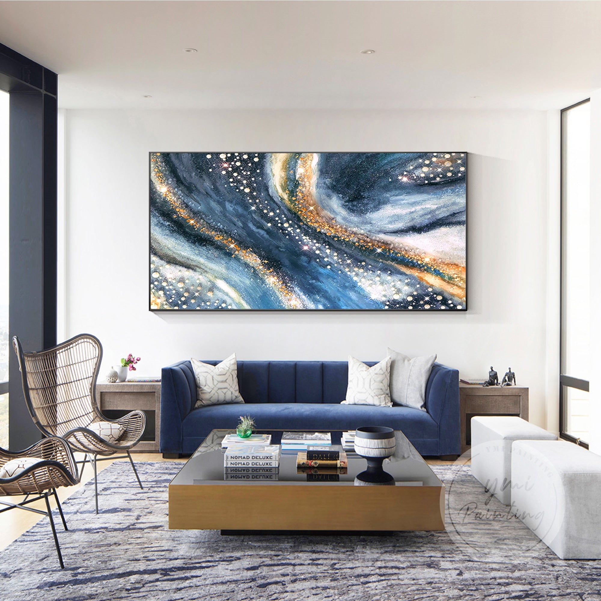 Stunning blue and gold geode abstract art