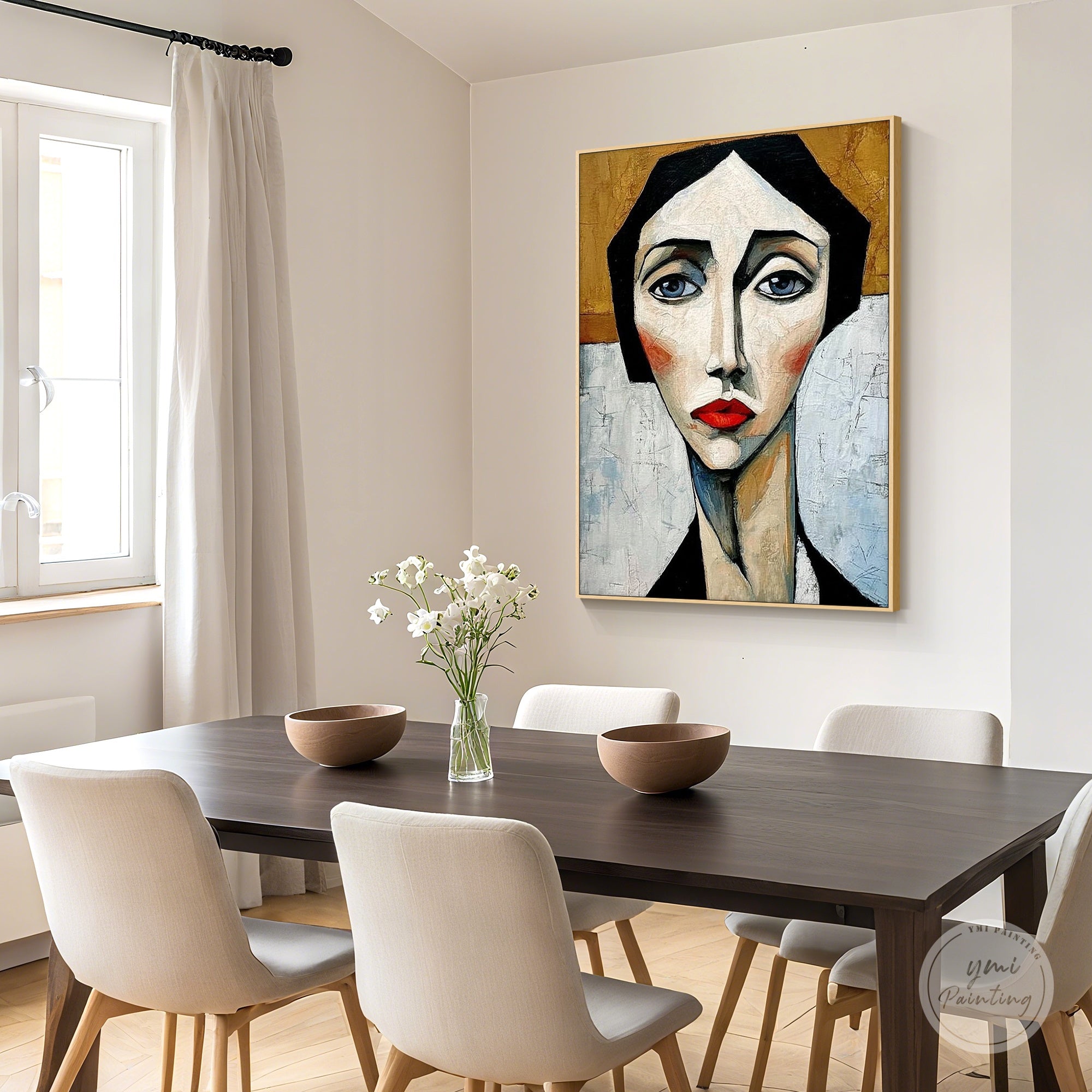 Textured abstract woman artwork on living room wall for stylish decor