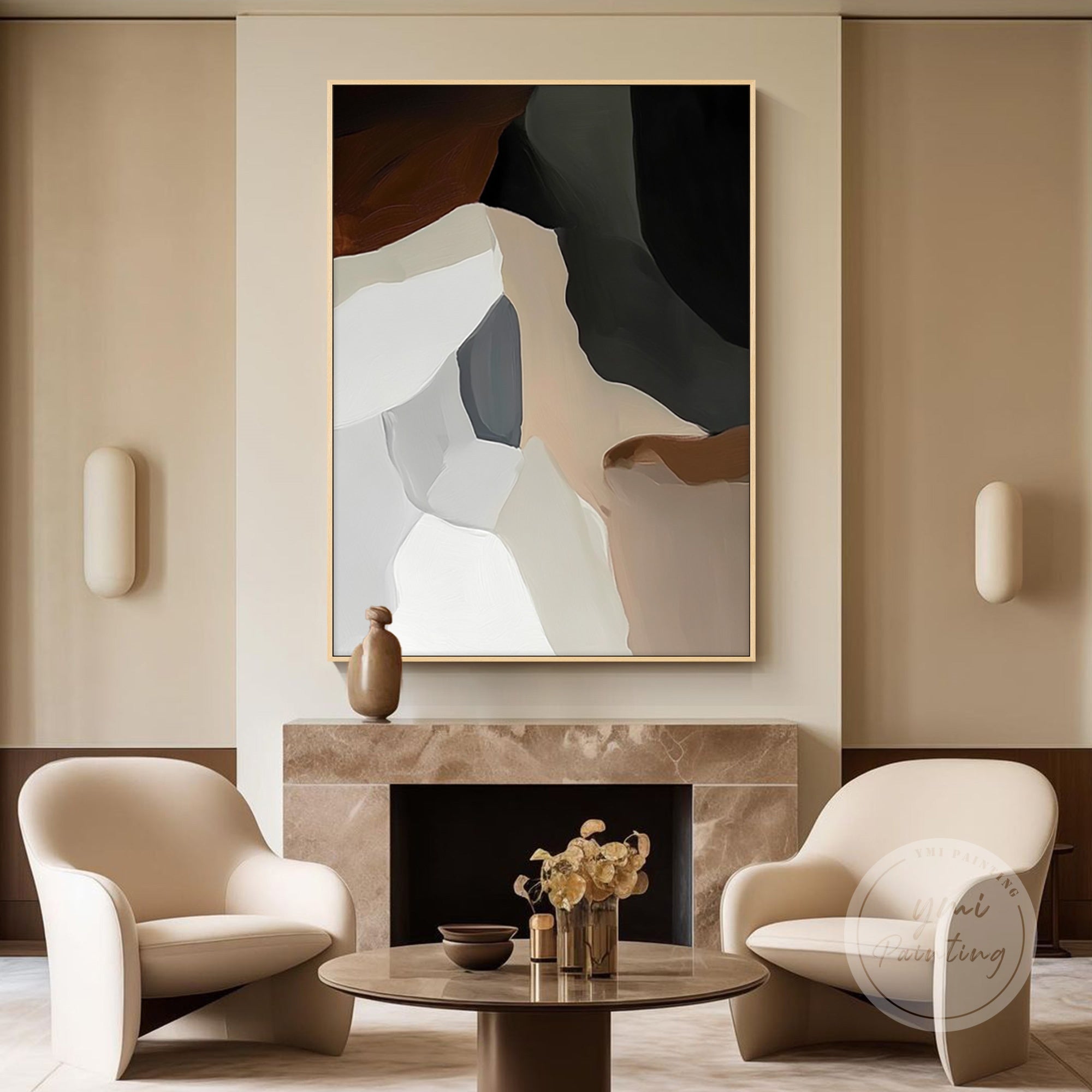 Large abstract geometric painting with modern shapes