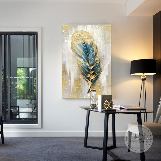 Abstract gold leaf canvas art with shimmering elements, perfect for chic bedrooms or living rooms.