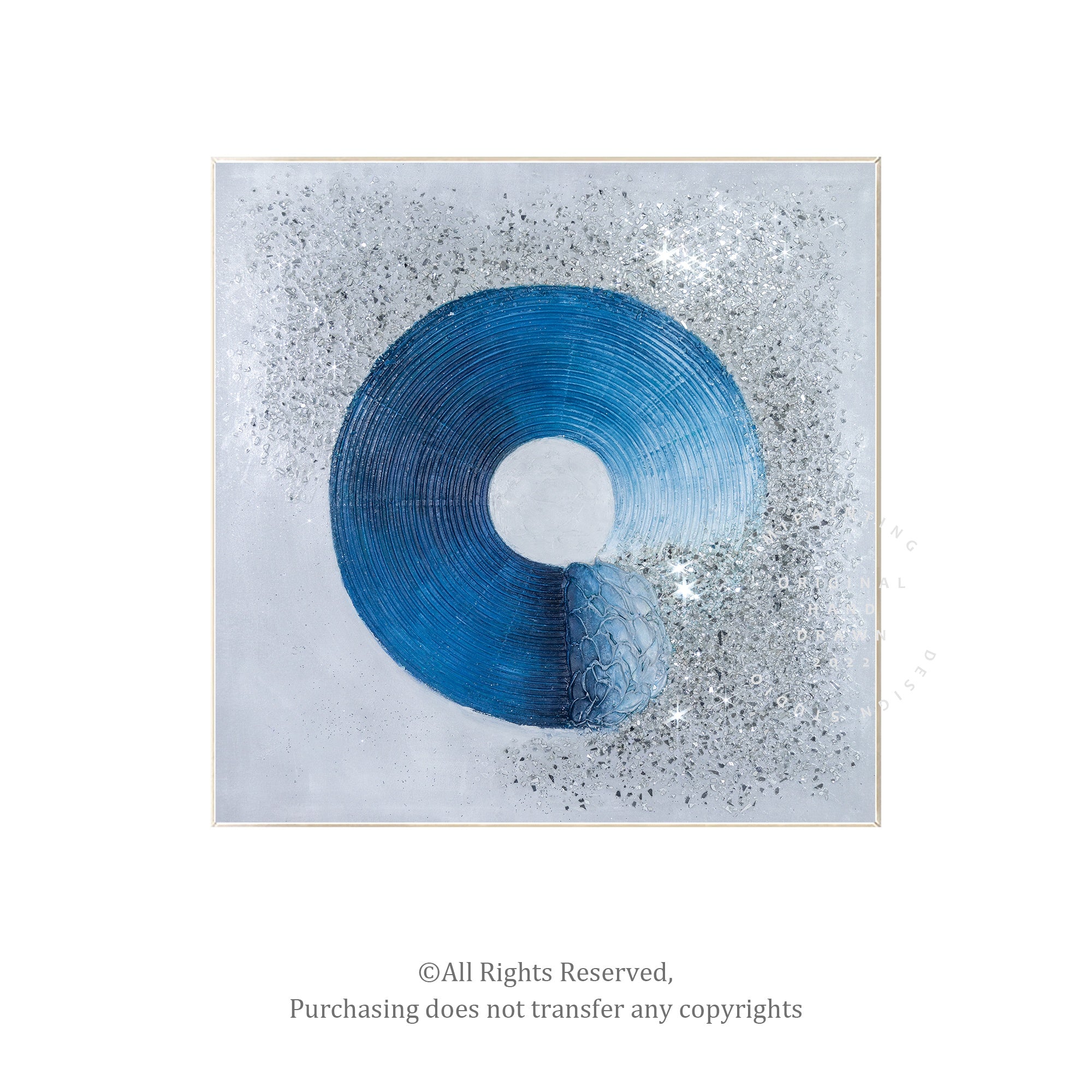 Navy and silver glitter abstract wall art with 3D crushed glass texture, minimalist and elegant design.