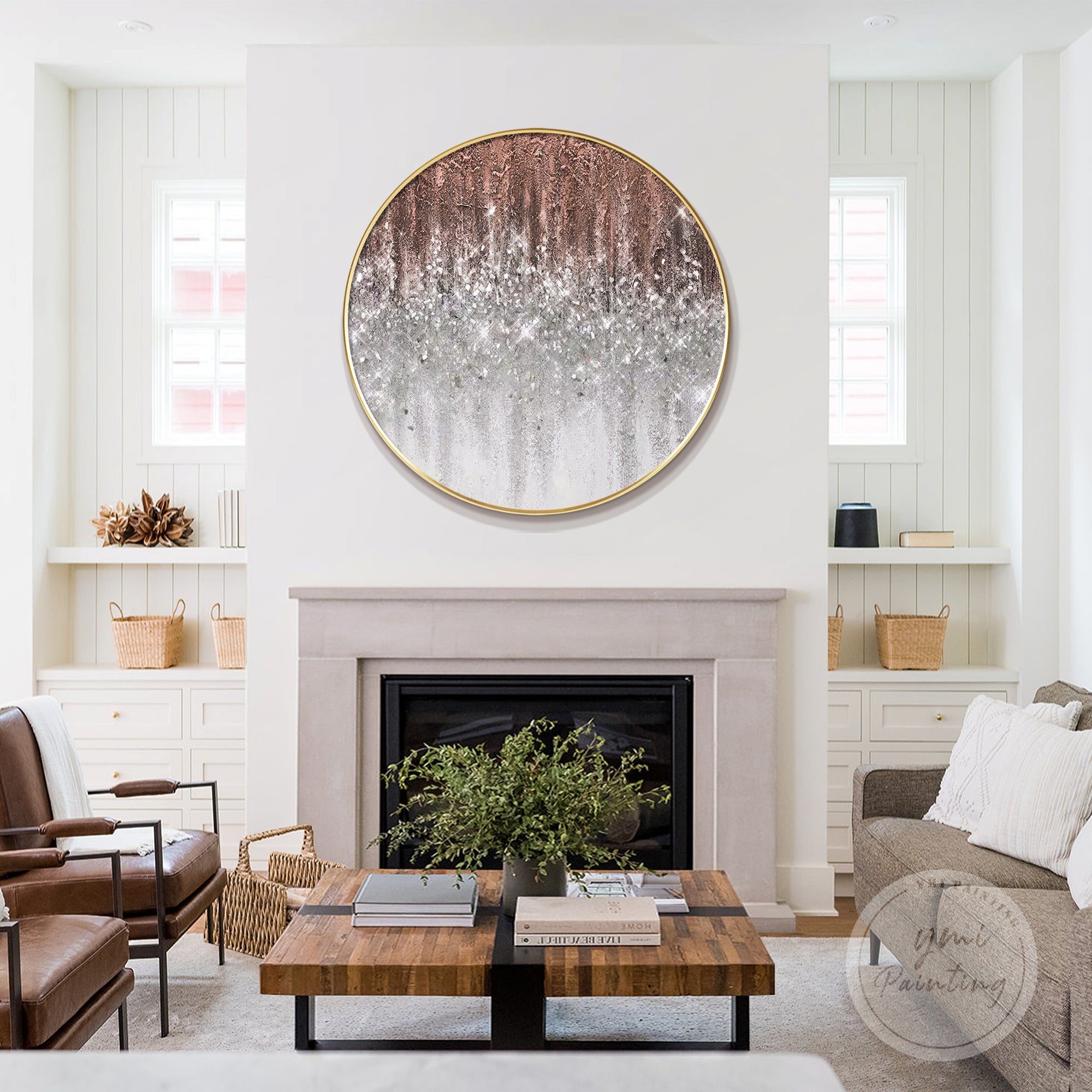 Terracotta and silver crushed glass wall art with rich texture and radiant glitter finish.