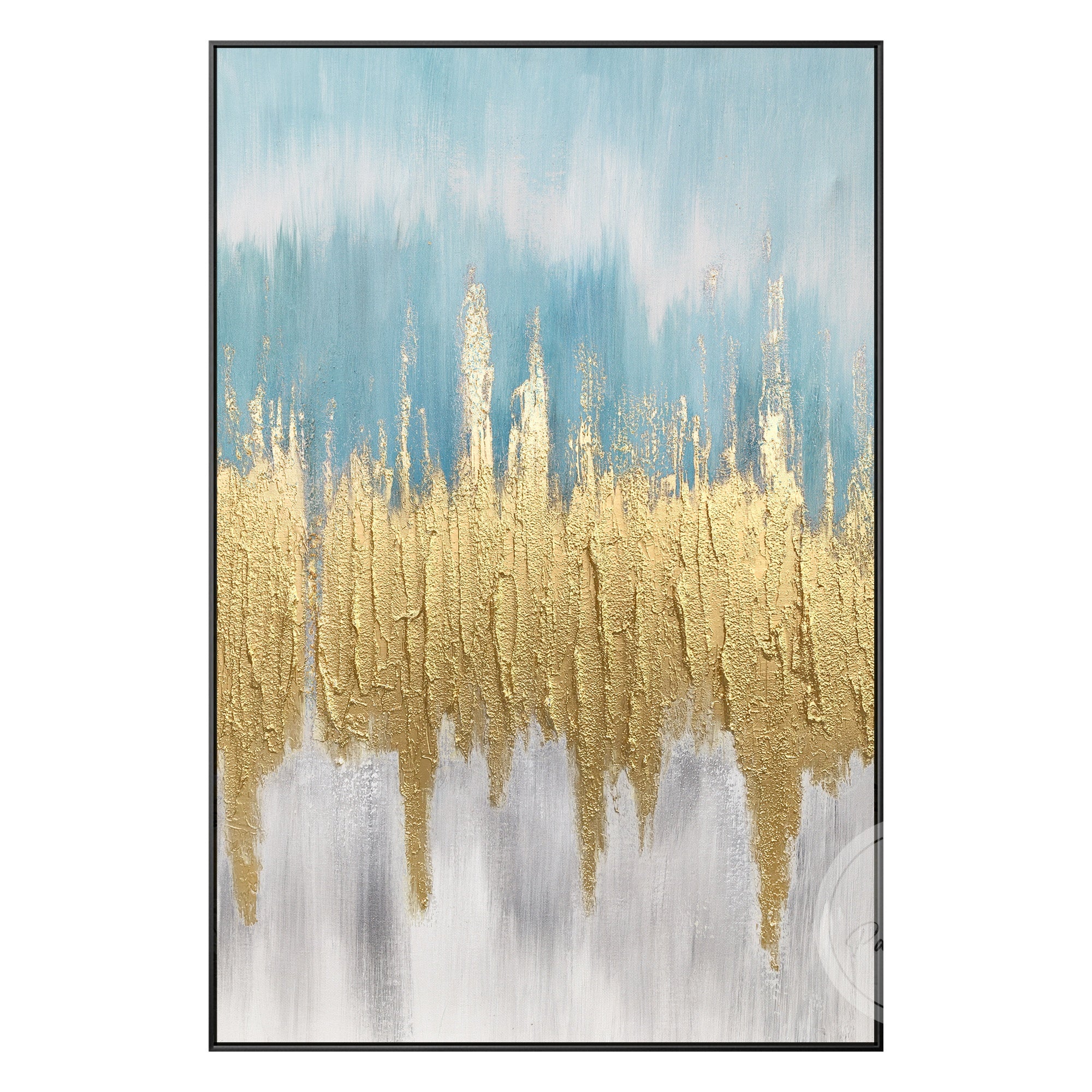 Modern large canvas abstract painting with gold strokes for living room