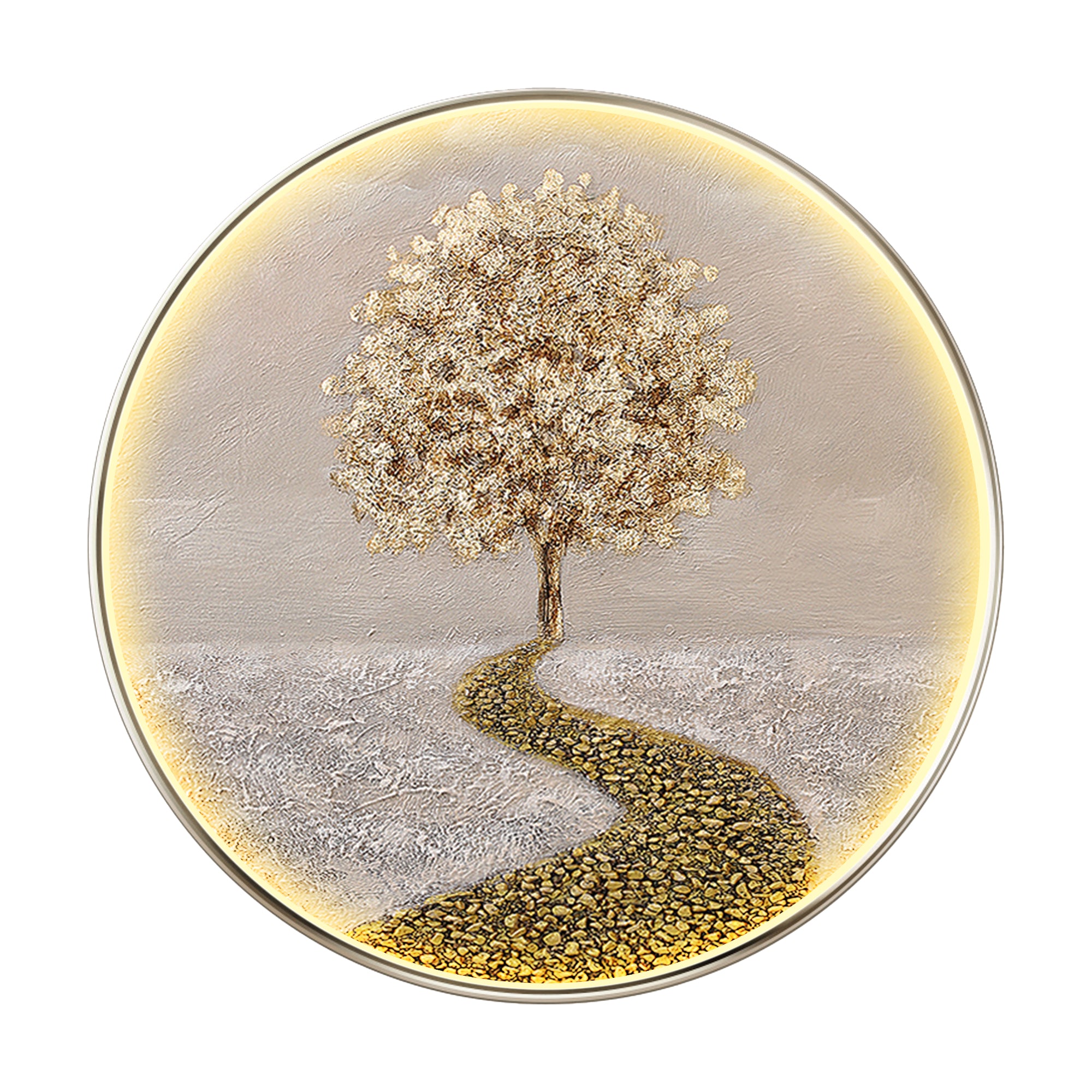 Gold Leaf Tree LED Wall Art, Textured Circular Crystal Stone Painting