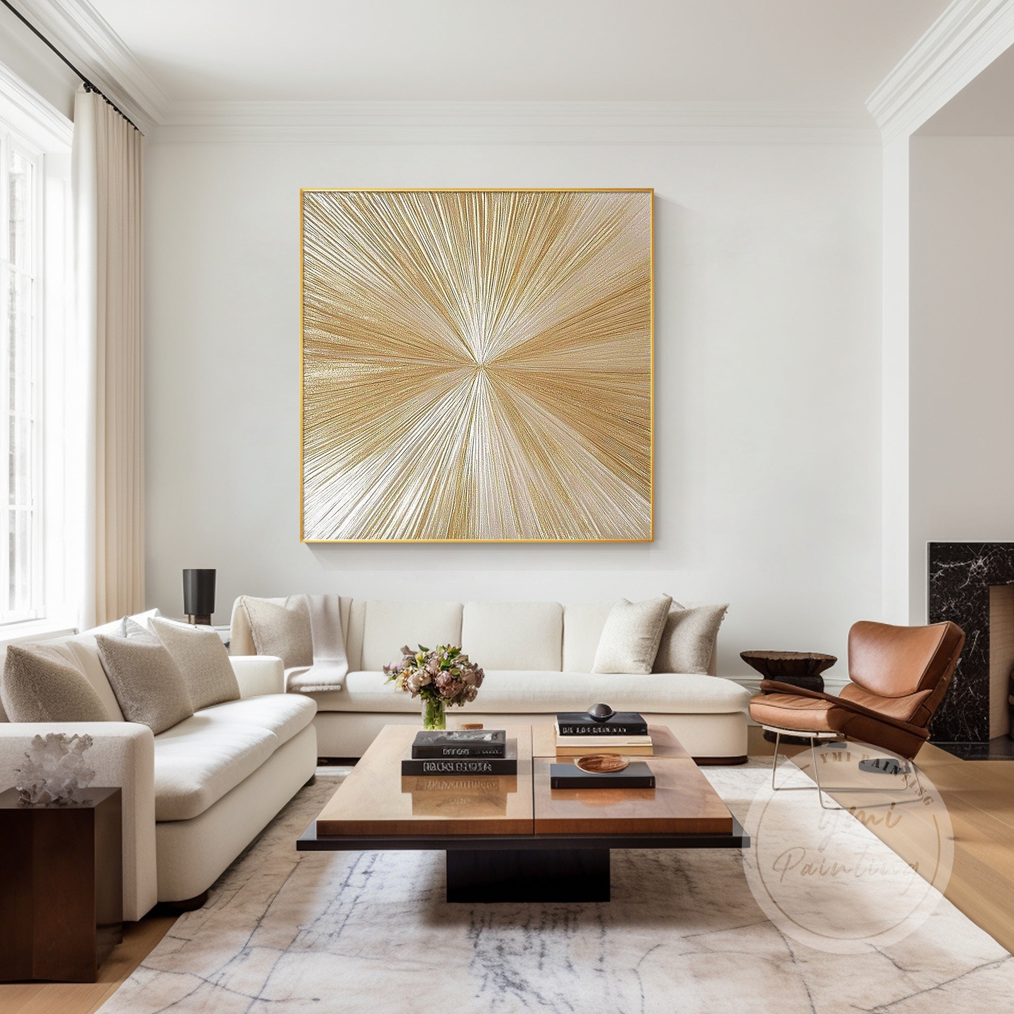 Gold and silver burst abstract wall art