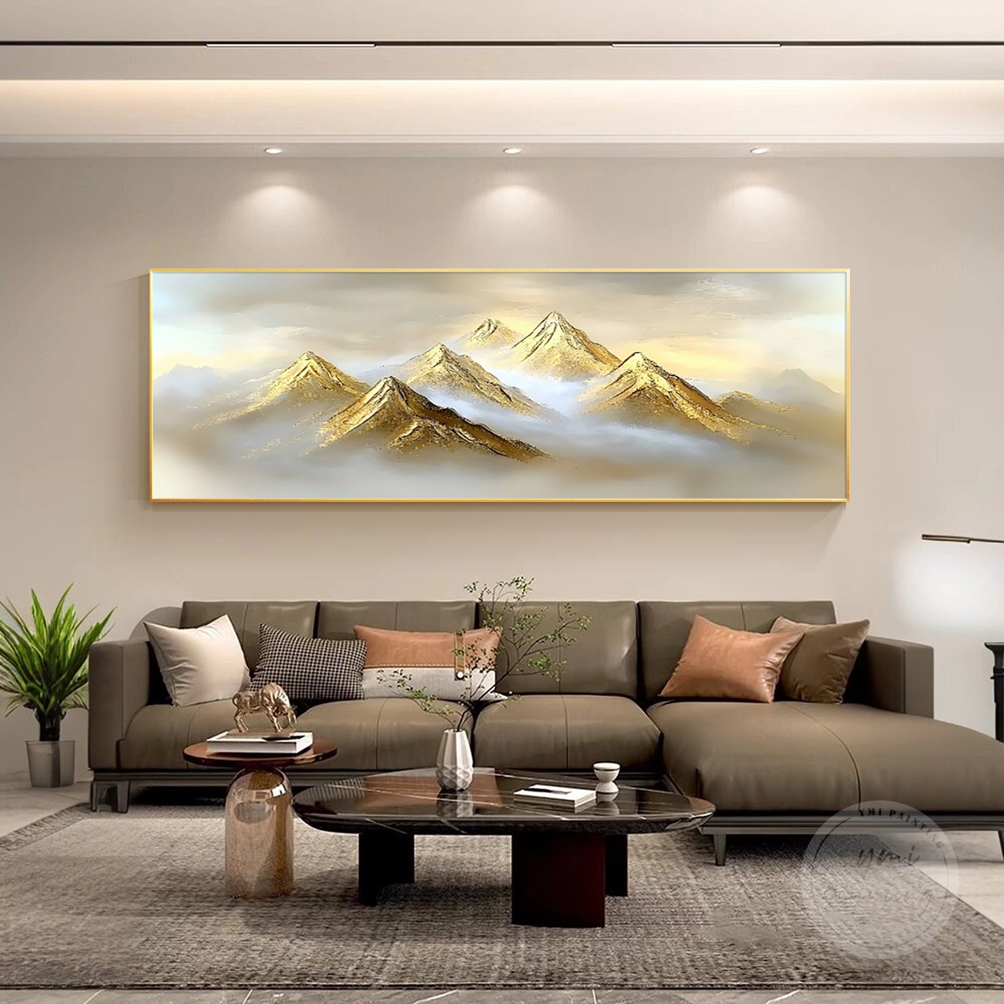 Abstract golden mountain artwork styled in a creative studio, inspiring gift for designers