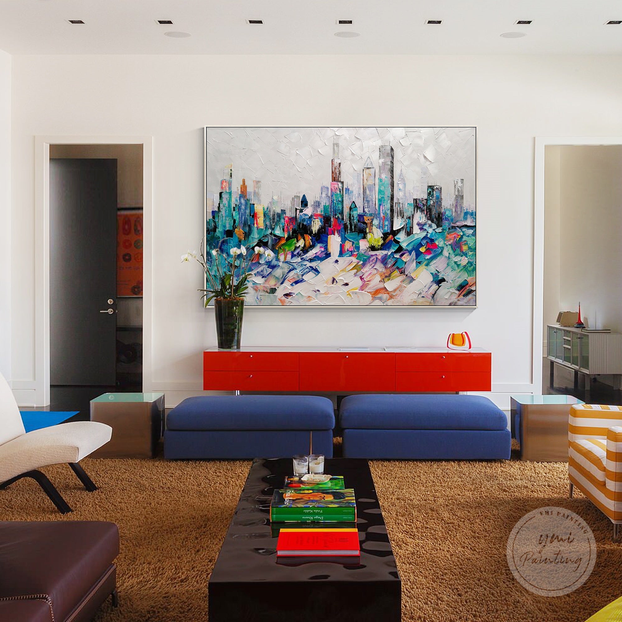 Chicago cityscape wall art with textured details, perfect for adding urban elegance to any room.