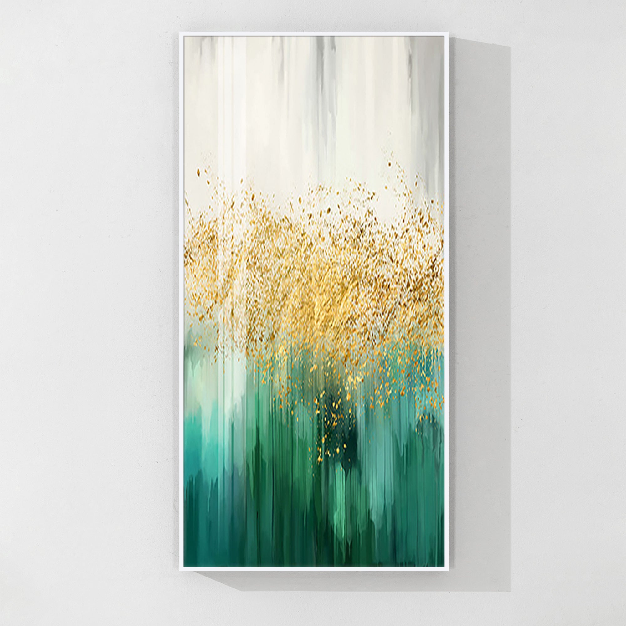 Green Gold White Abstract Canvas Painting 