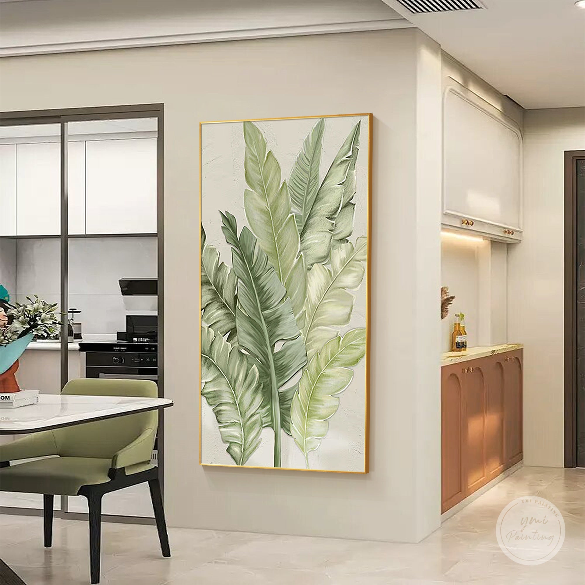 Green minimalist leaf landscape painting 