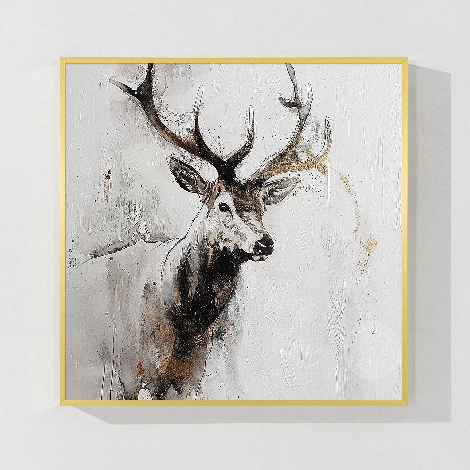 Grey textured deer art painting with 3D details and modern wildlife inspired wall decor design