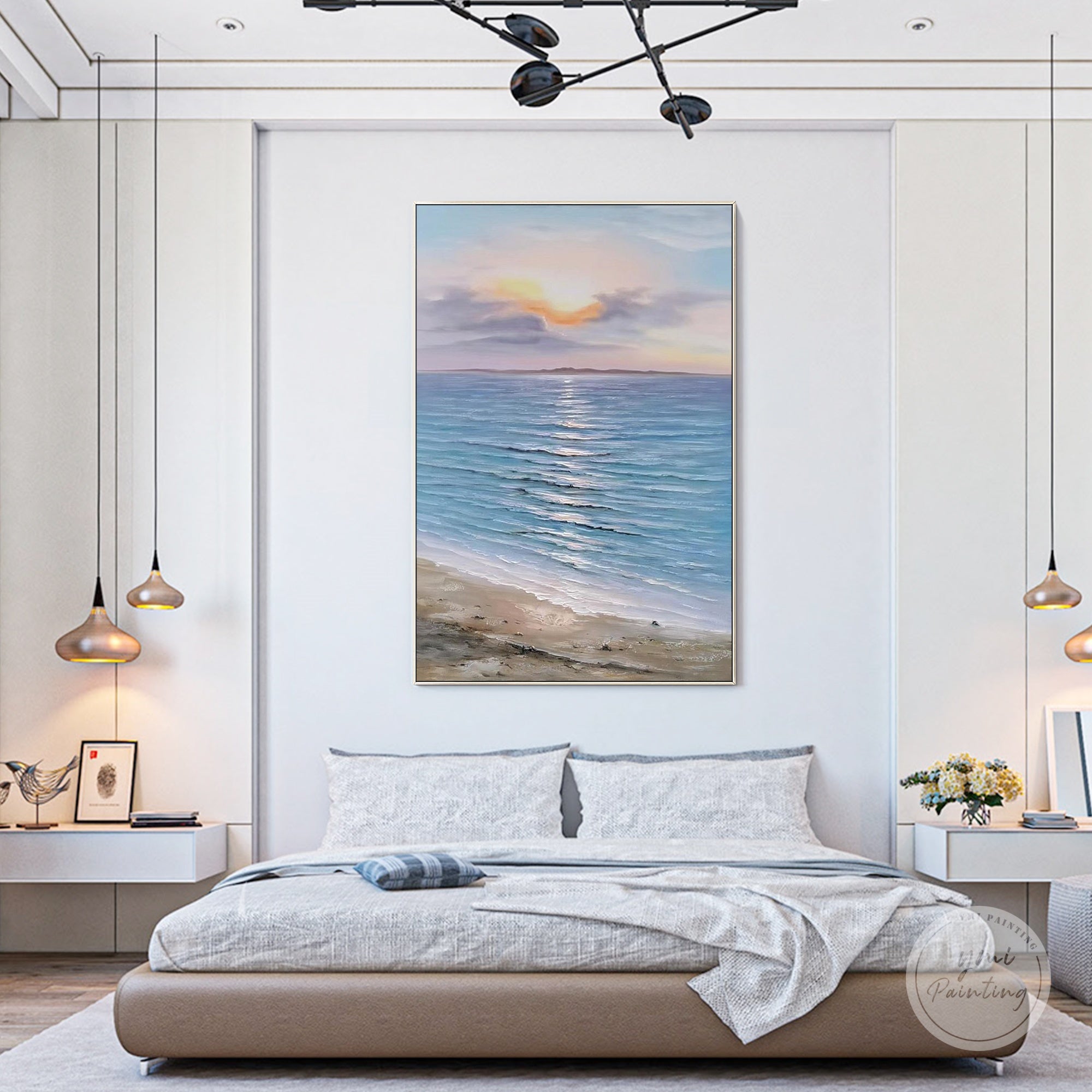 Hand-painted seascape canvas for bedroom wall decor