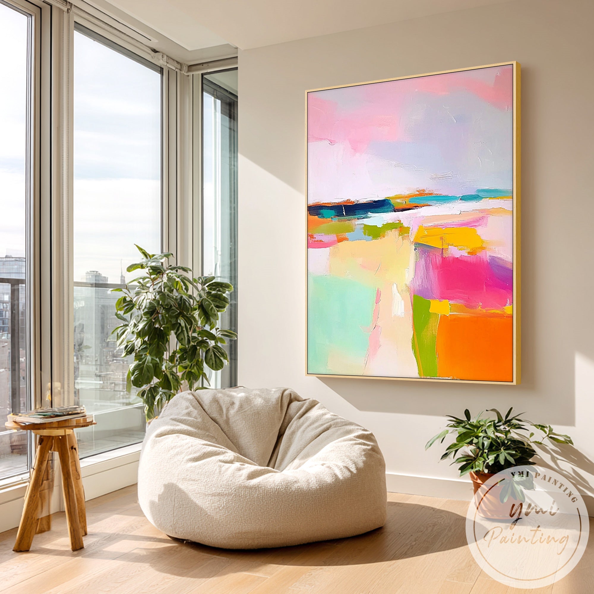 Pink pastel abstract canvas with layered brush textures