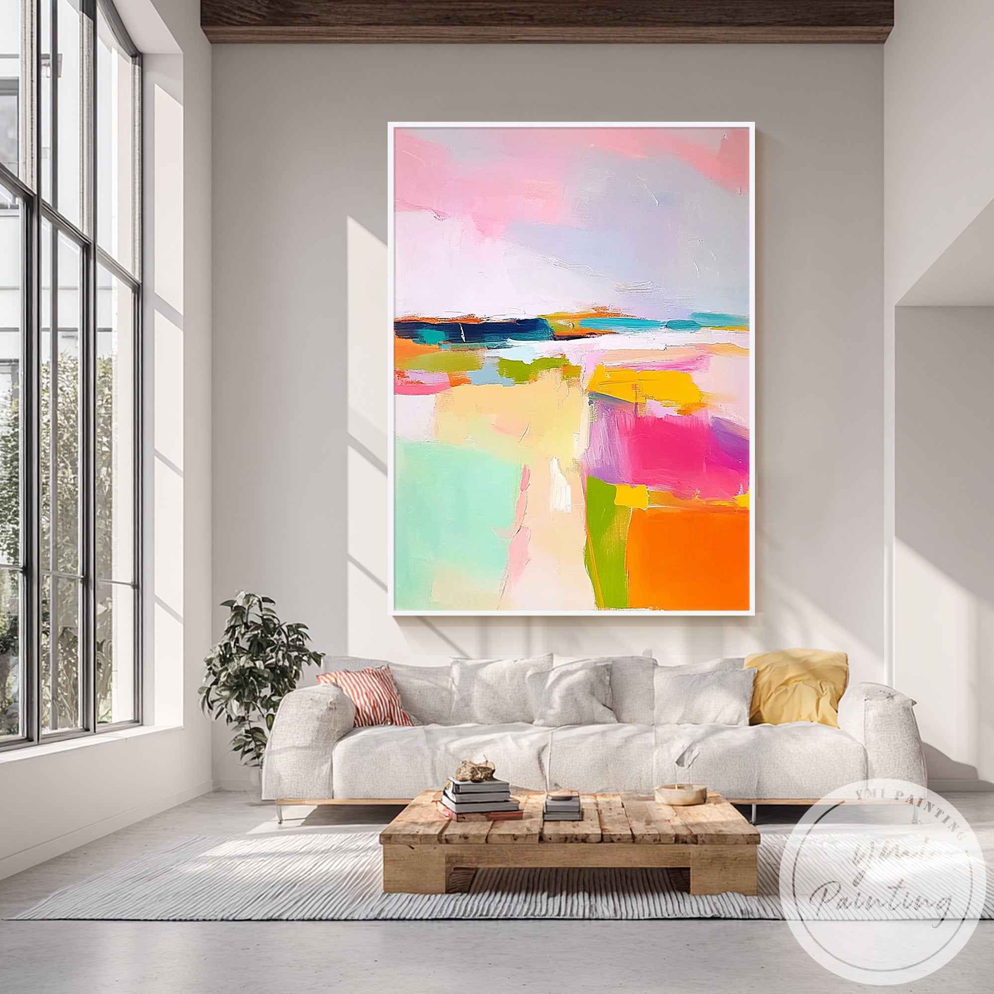 Modern textured canvas artwork with soft pastel colors