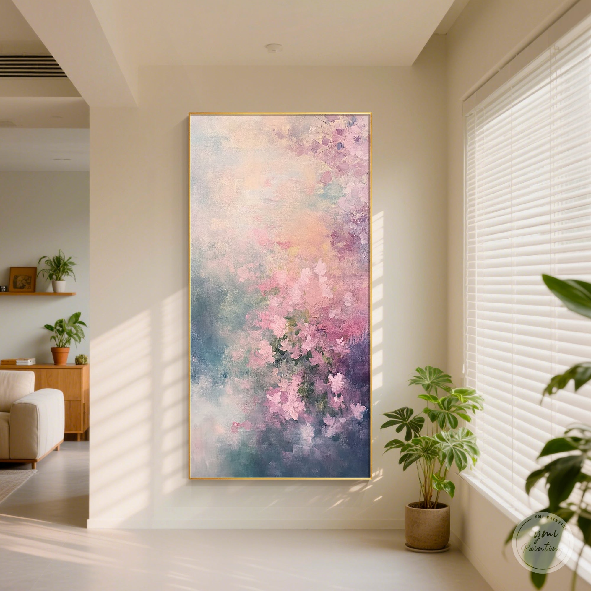 Hand painted floral wall art on a wall