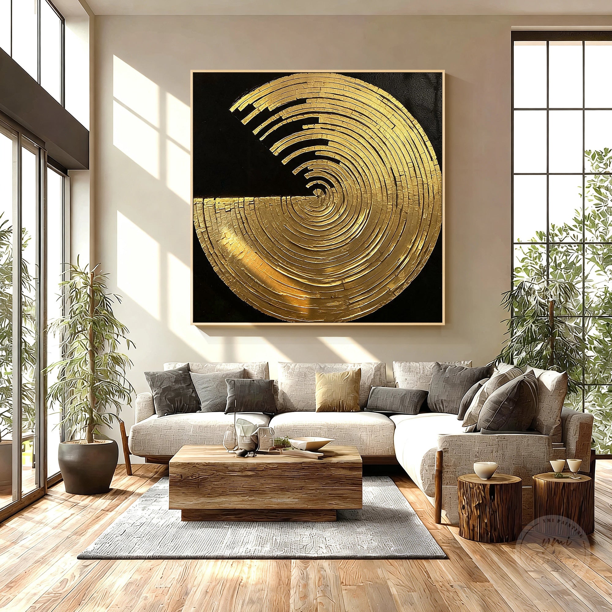 Original hand painted textured gold canvas art
