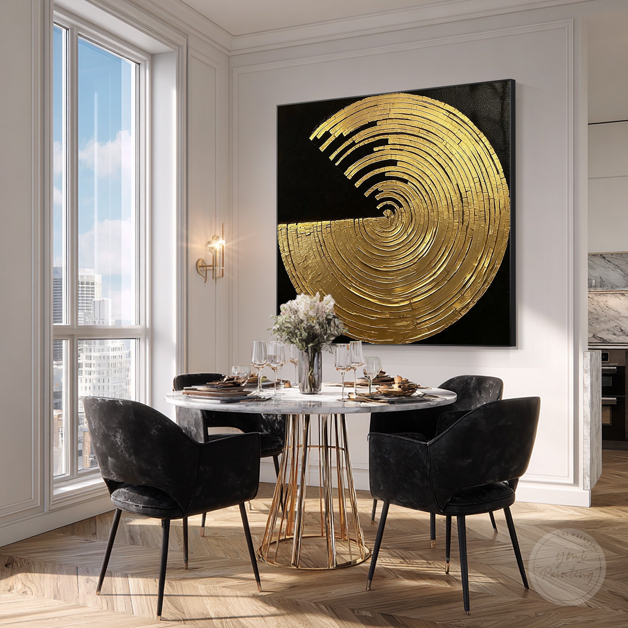 Modern black and gold abstract wall decor