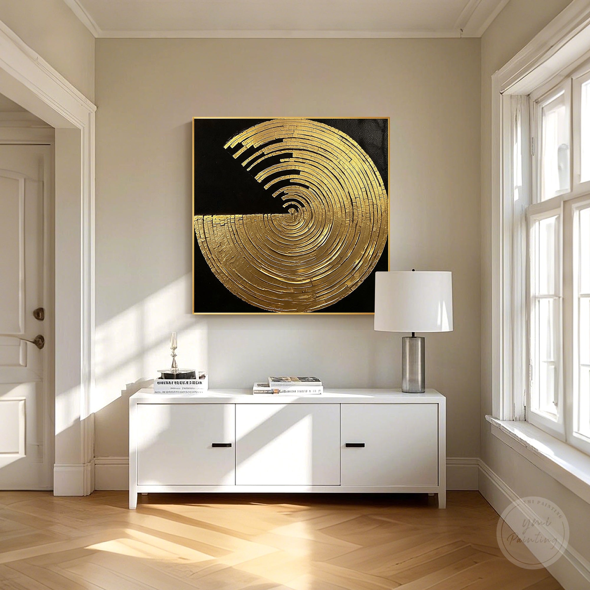 Large gold geometric textured canvas art
