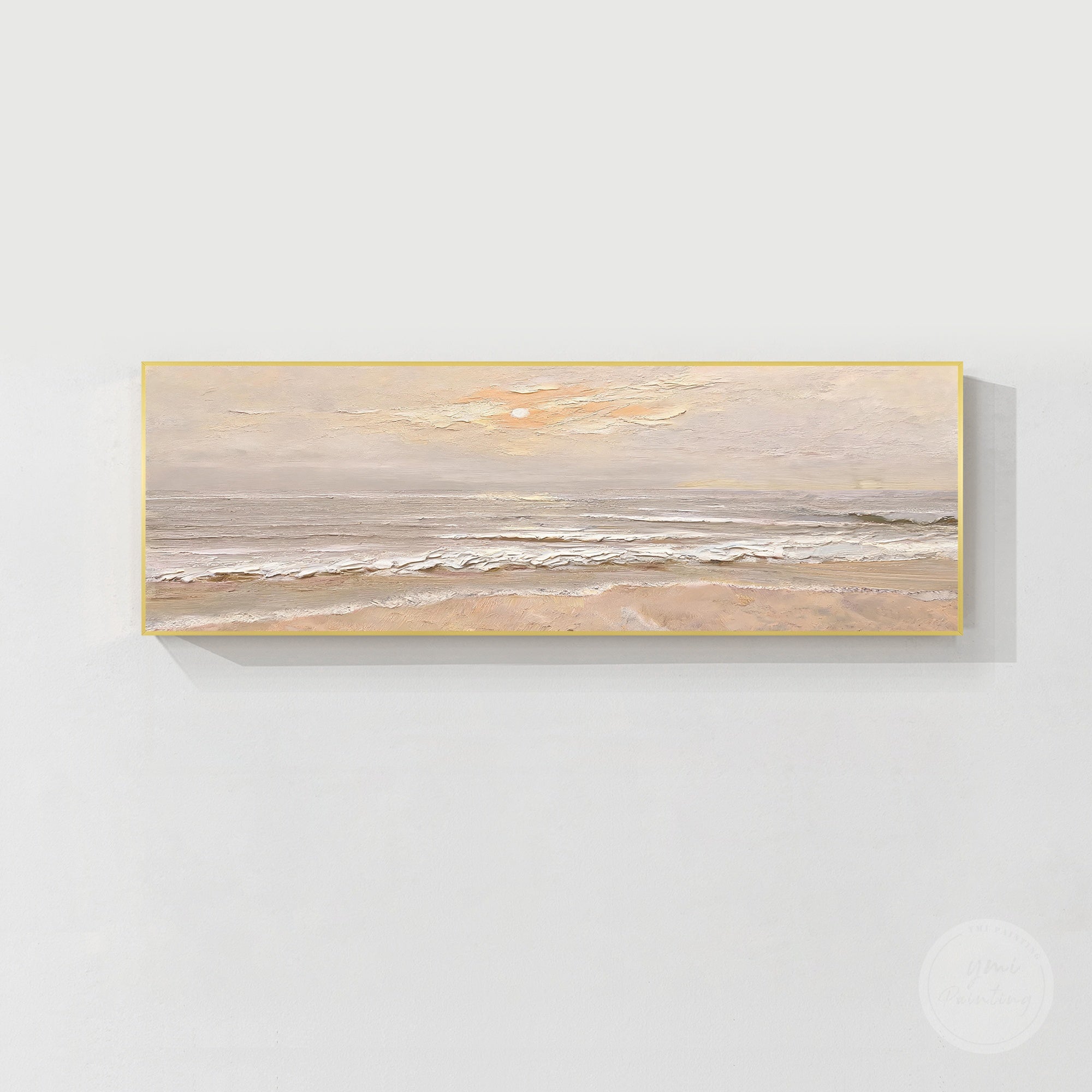 Textured ocean canvas art in neutral cream beige and warm taupe tones
