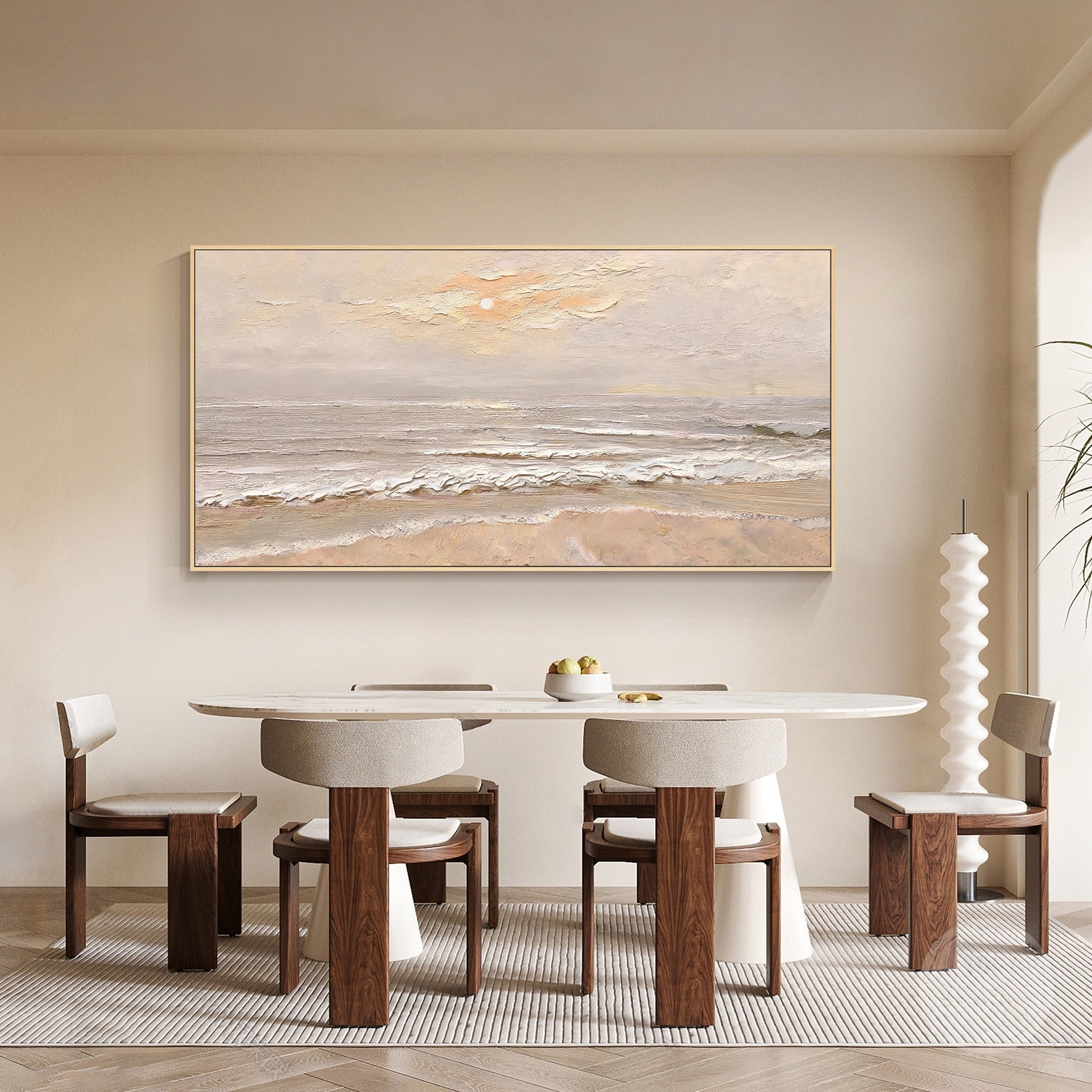 Hand-painted textured seascape in cream beige taupe and subtle blush tones