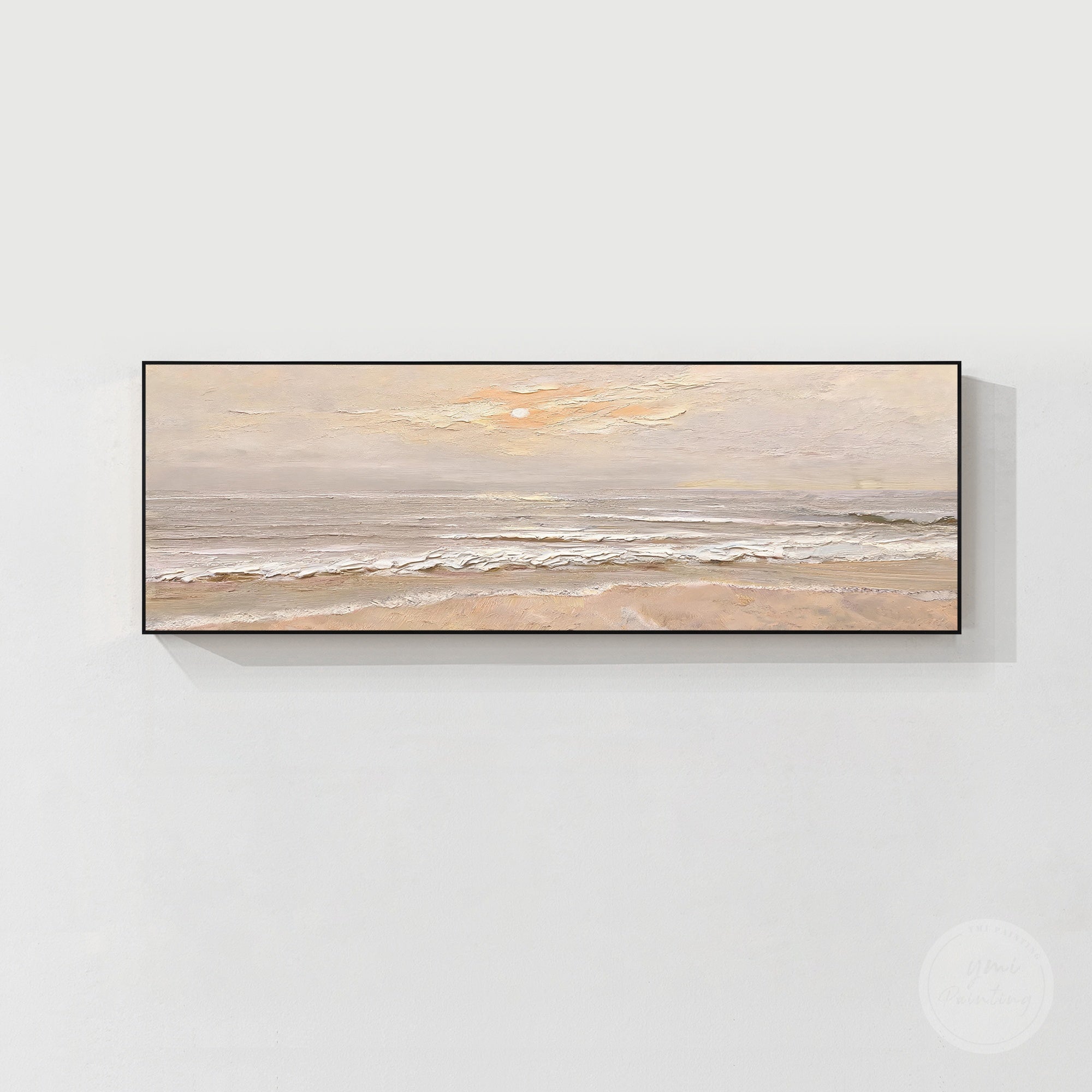 Neutral beige ocean wall art with textured waves and a soft coastal horizon