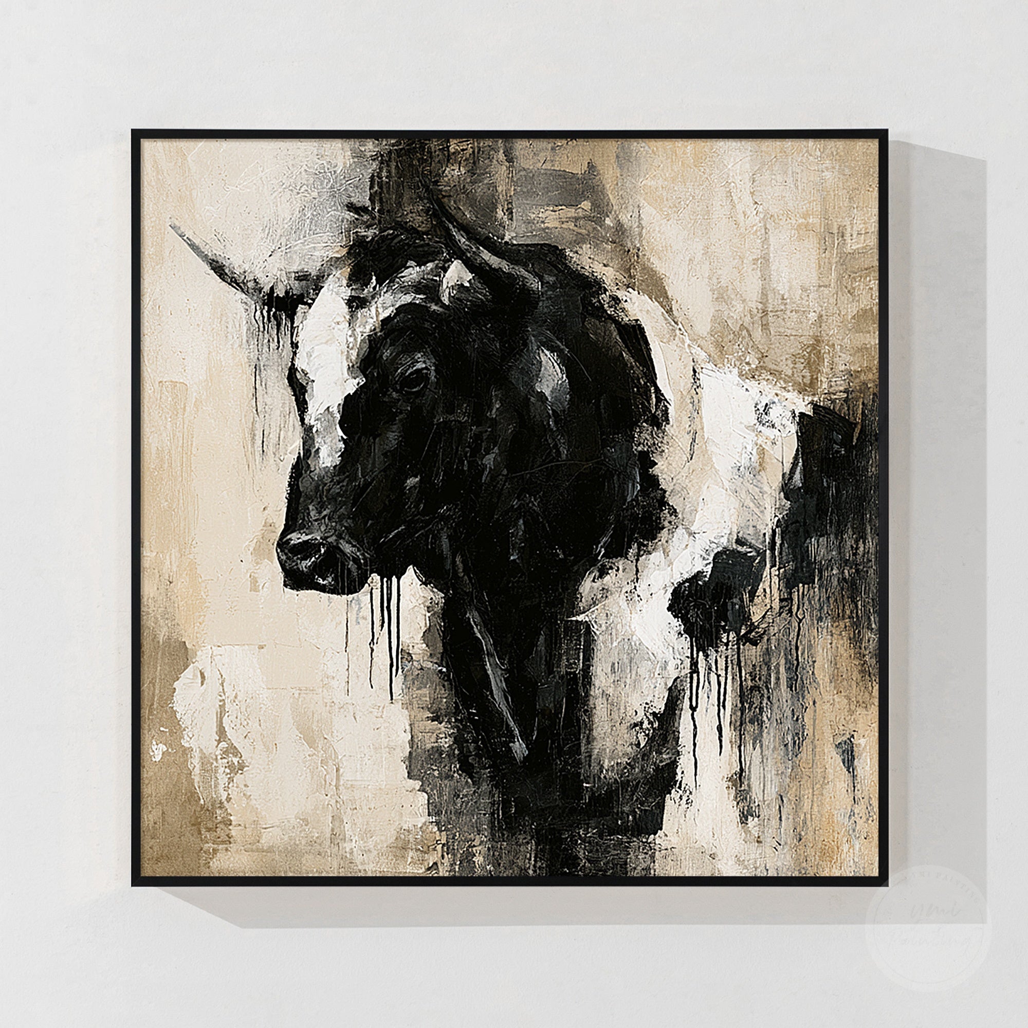 Modern animal wall decor featuring textured bull portrait