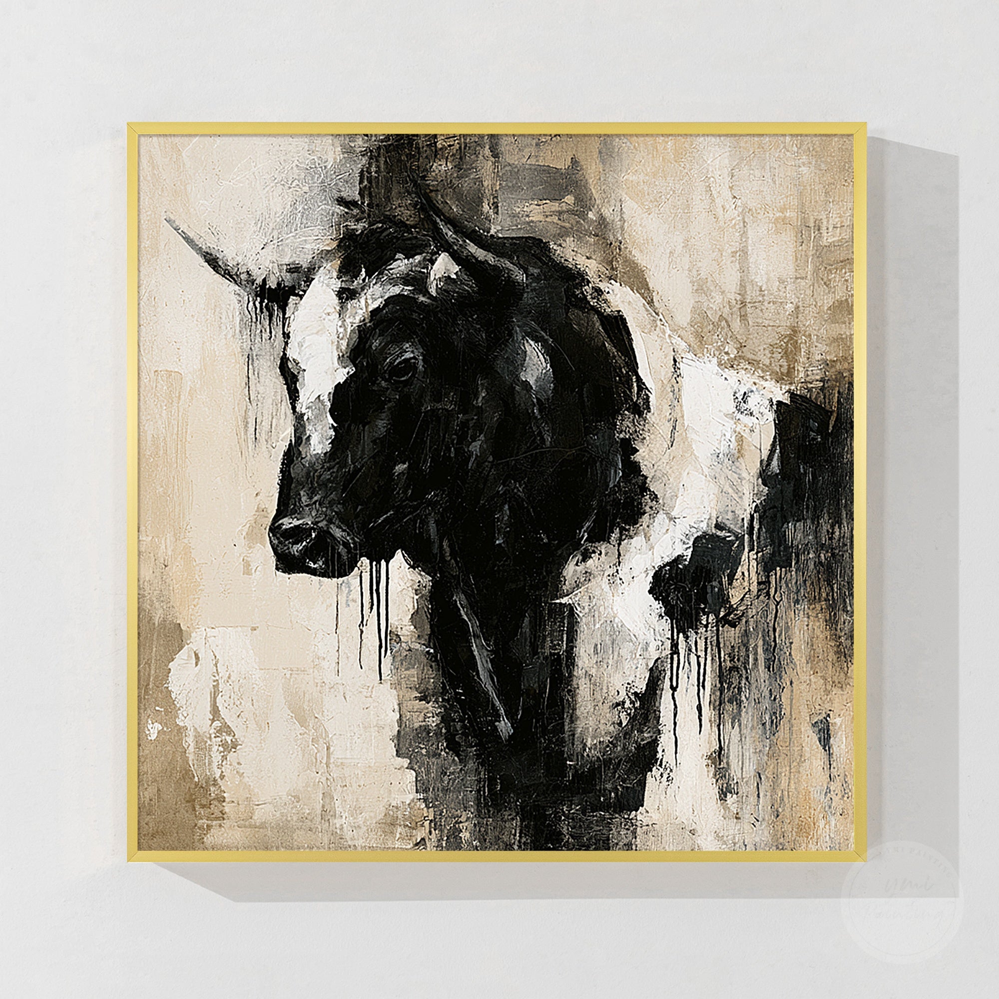 Abstract black bull canvas painting handmade by artists