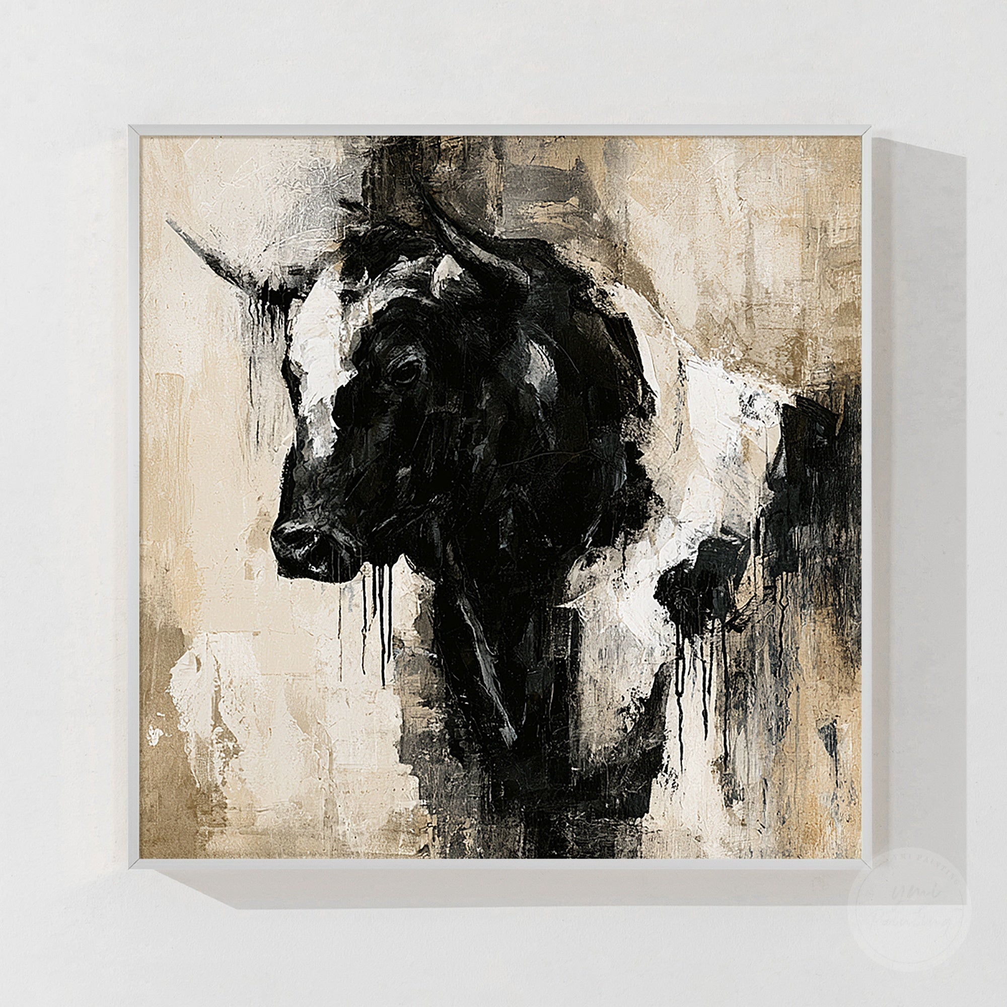 Contemporary cattle wall art with neutral color design
