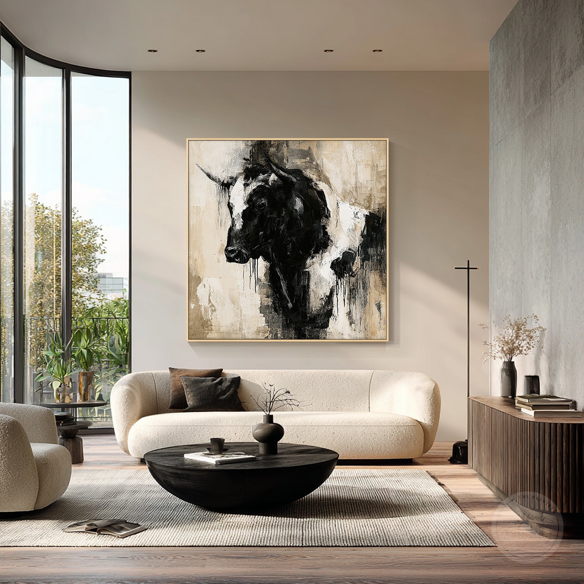 ブラックブル 絵画 抽象動物 ウォールアート キャンバス