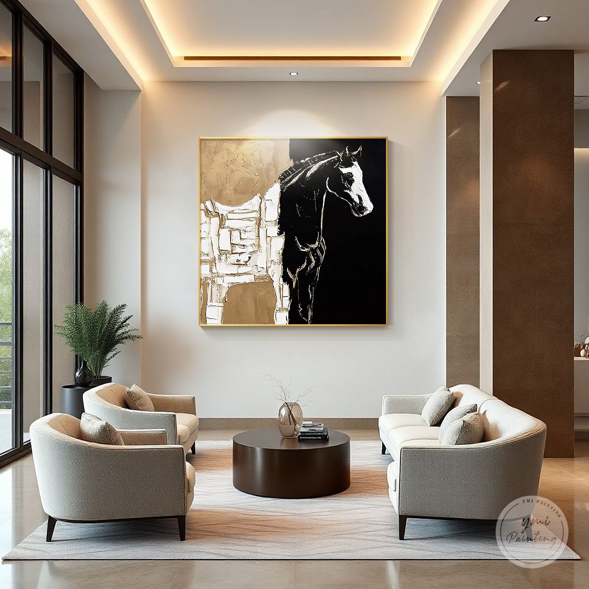 Handmade equestrian wall art featuring a modern horse portrait