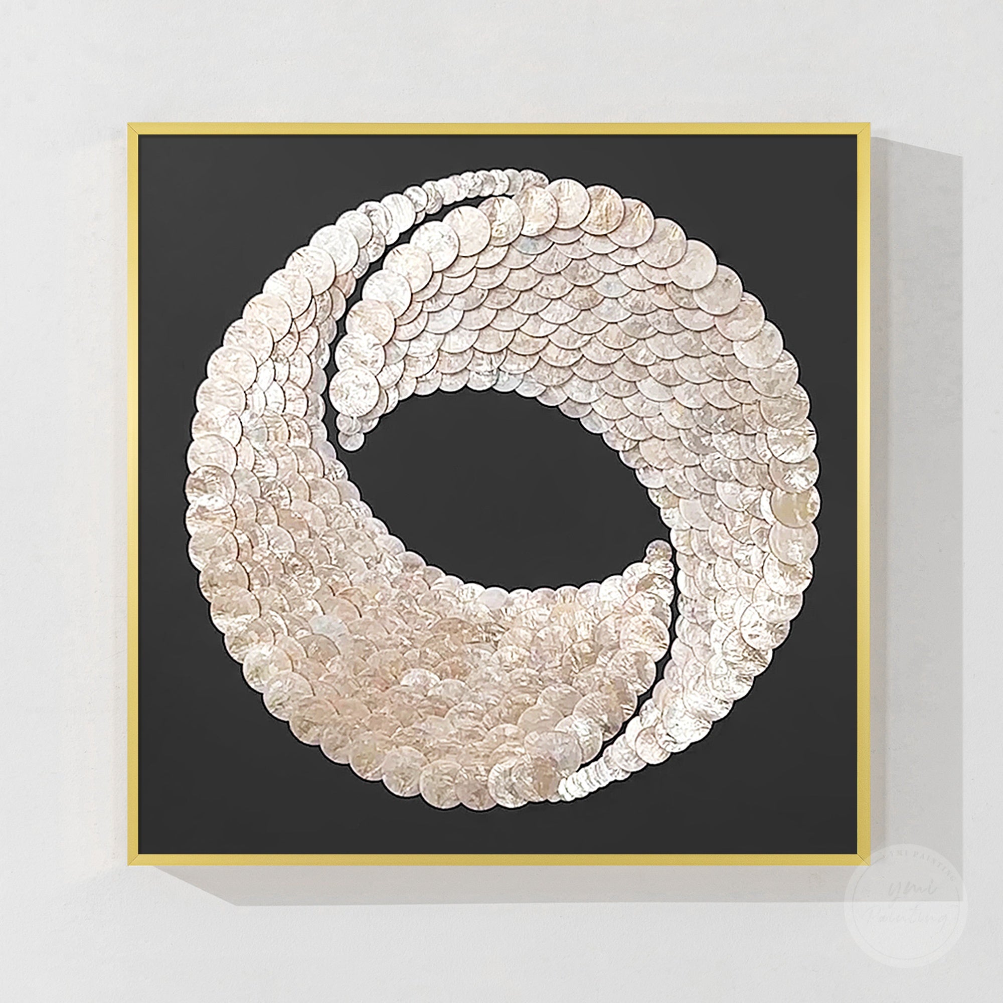 Abstract round seashell art with handcrafted textured surface
