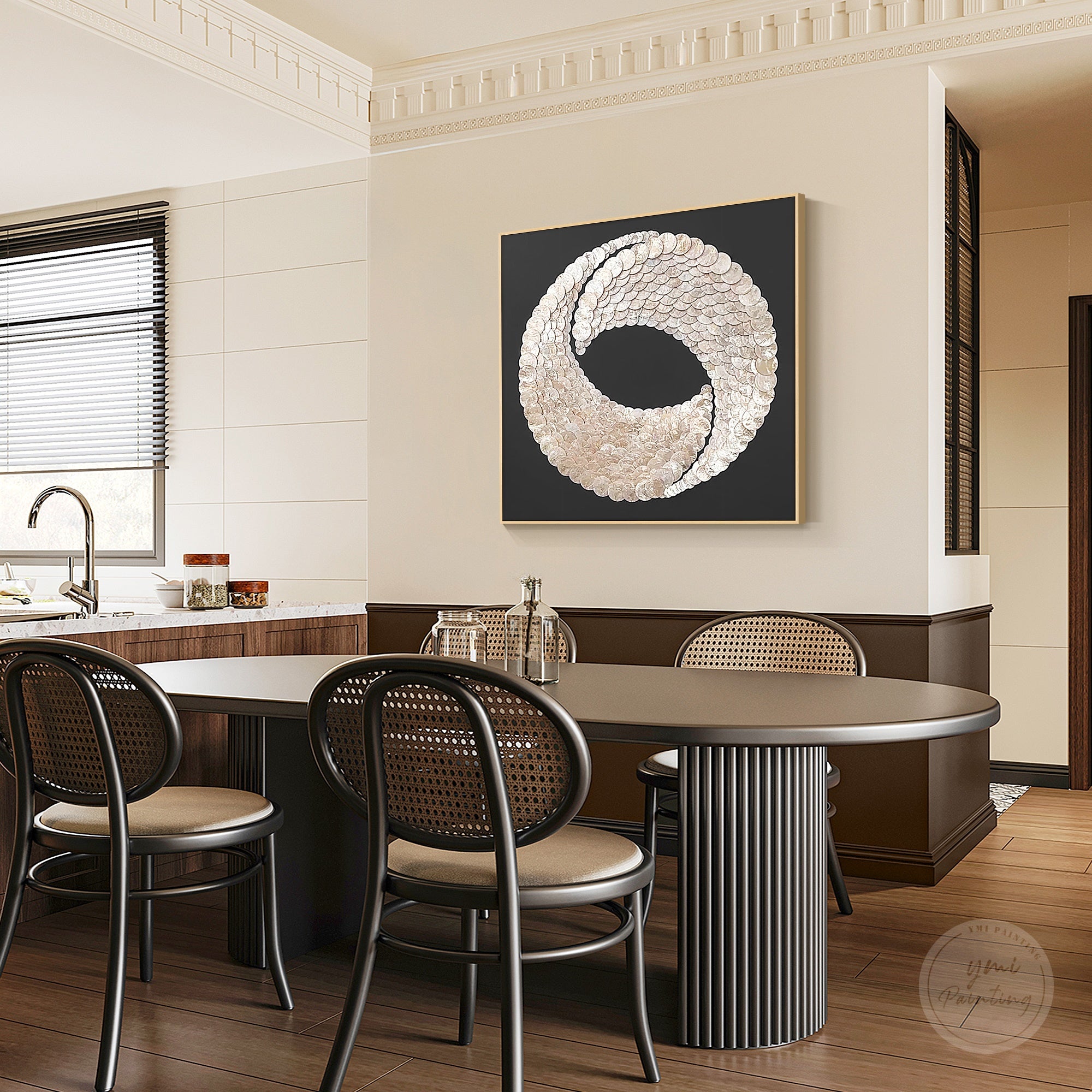 Contemporary coastal shell wall art with natural materials