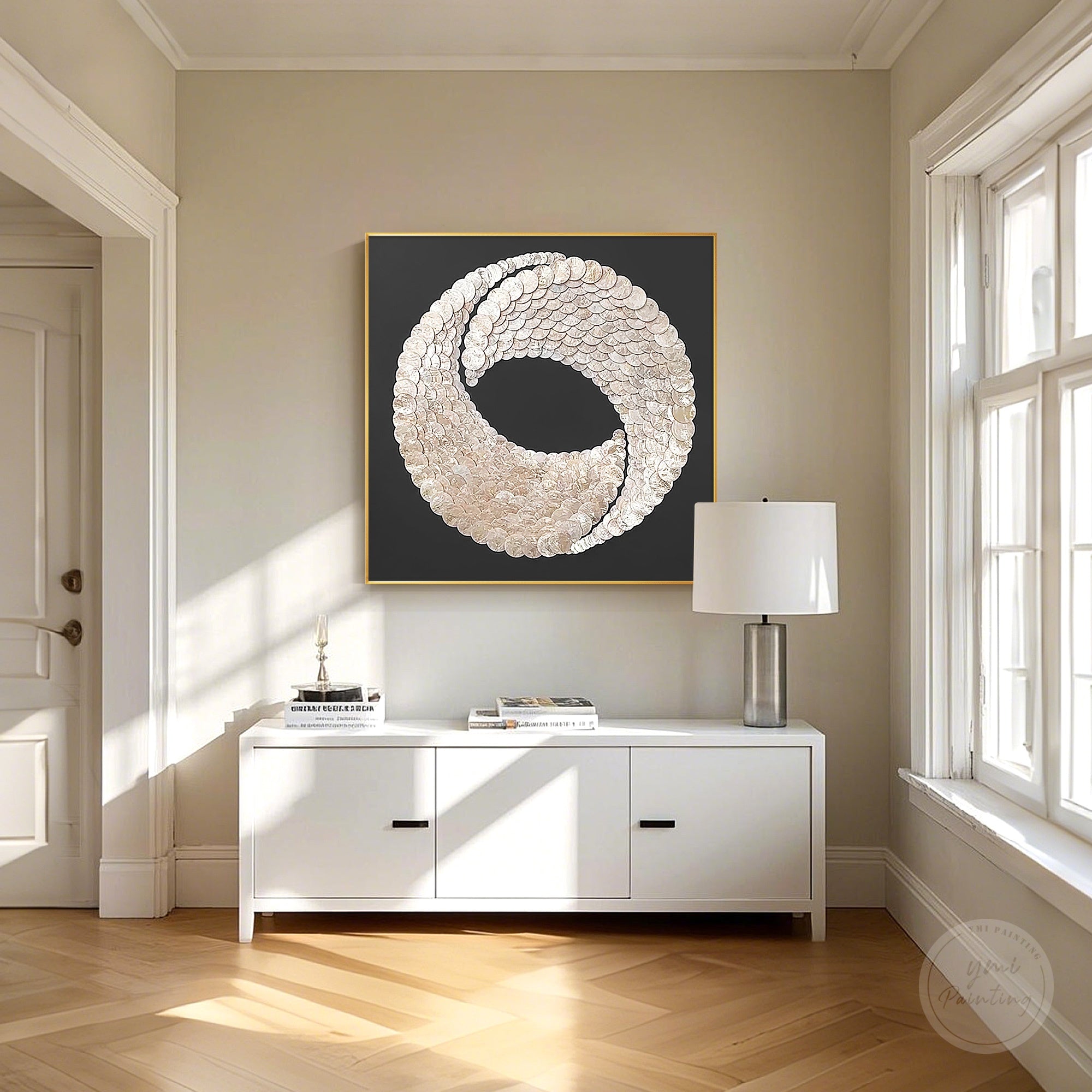 Modern abstract shell wall decor with handmade texture details