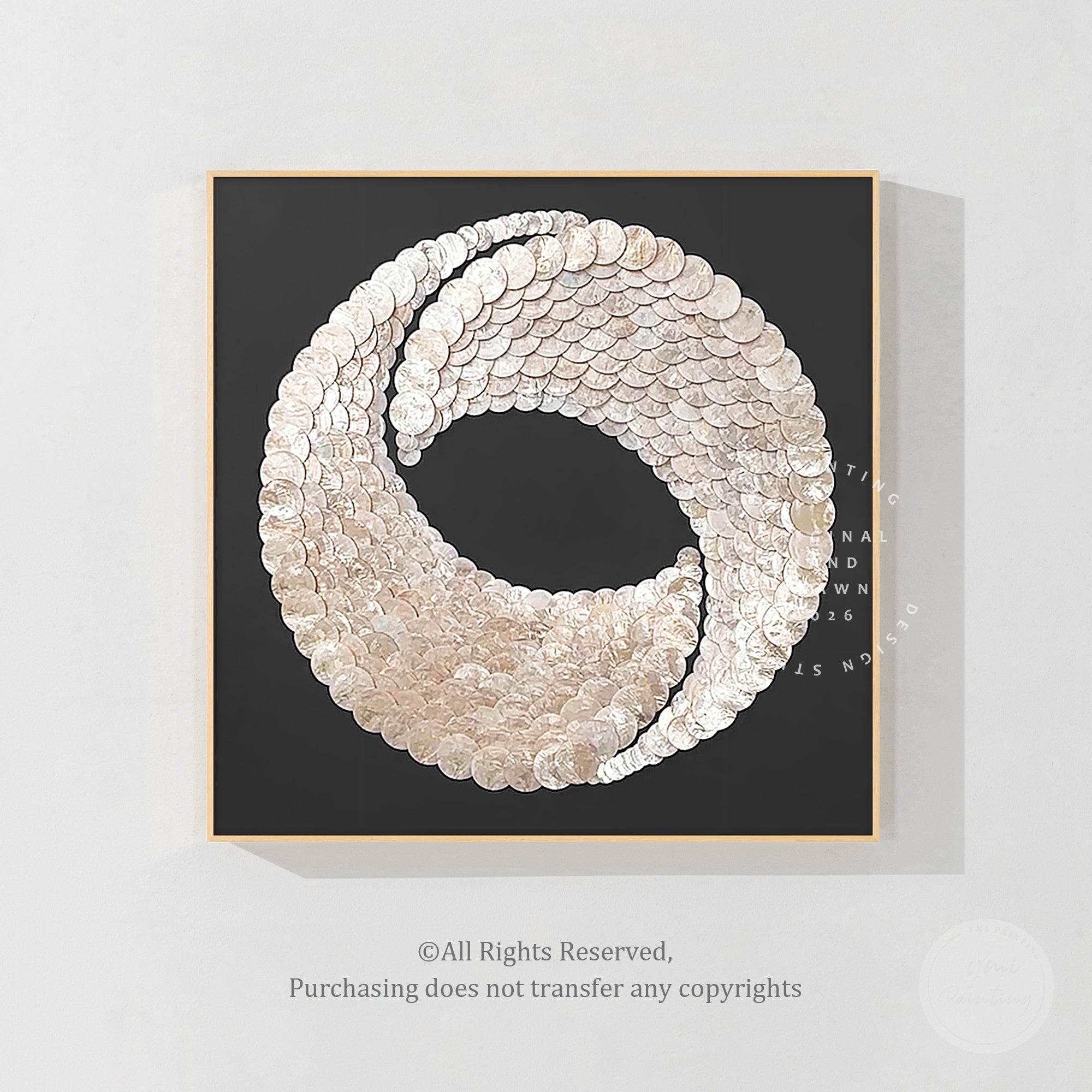 Abstract round seashell art with handcrafted textured surface