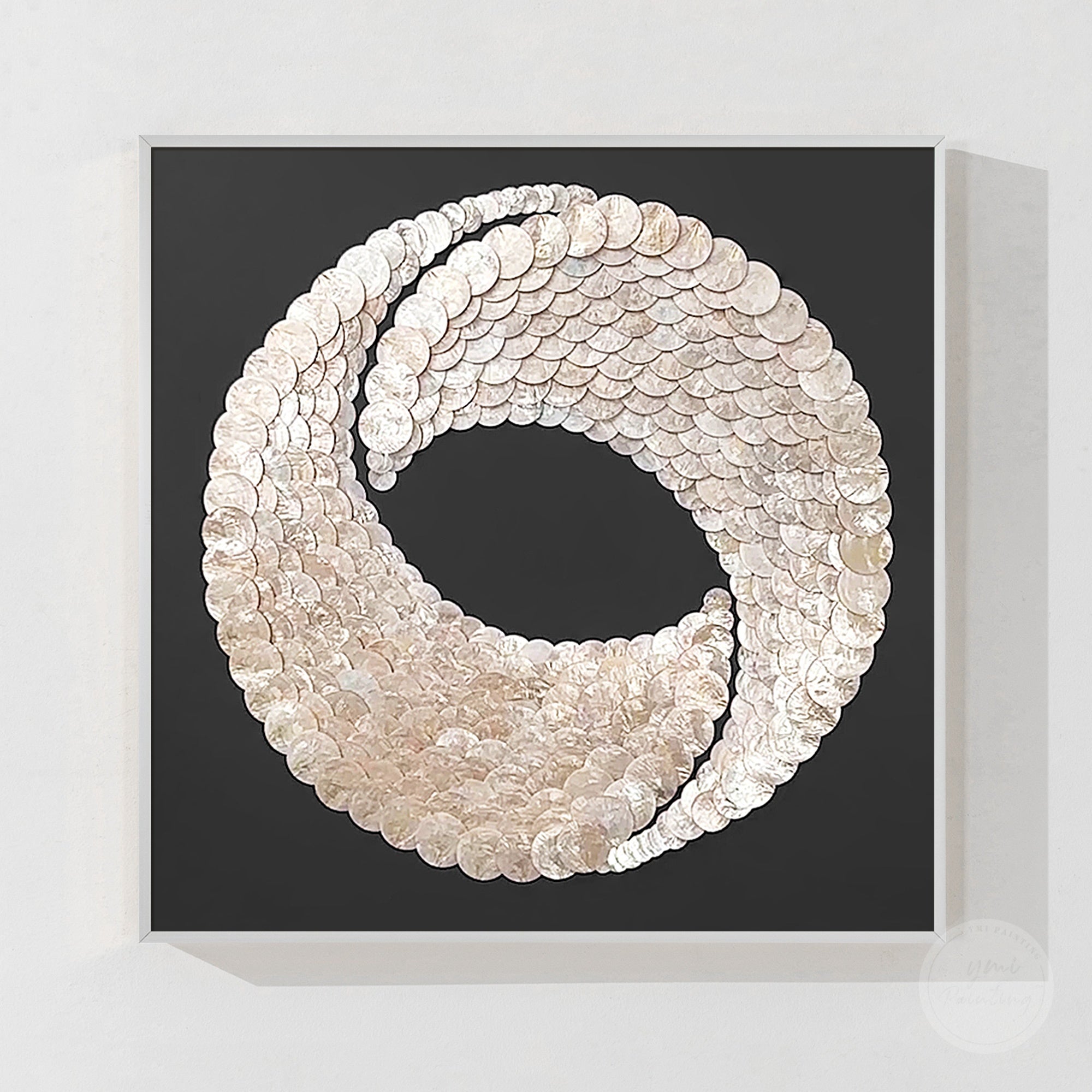 Abstract round seashell art with handcrafted textured surface