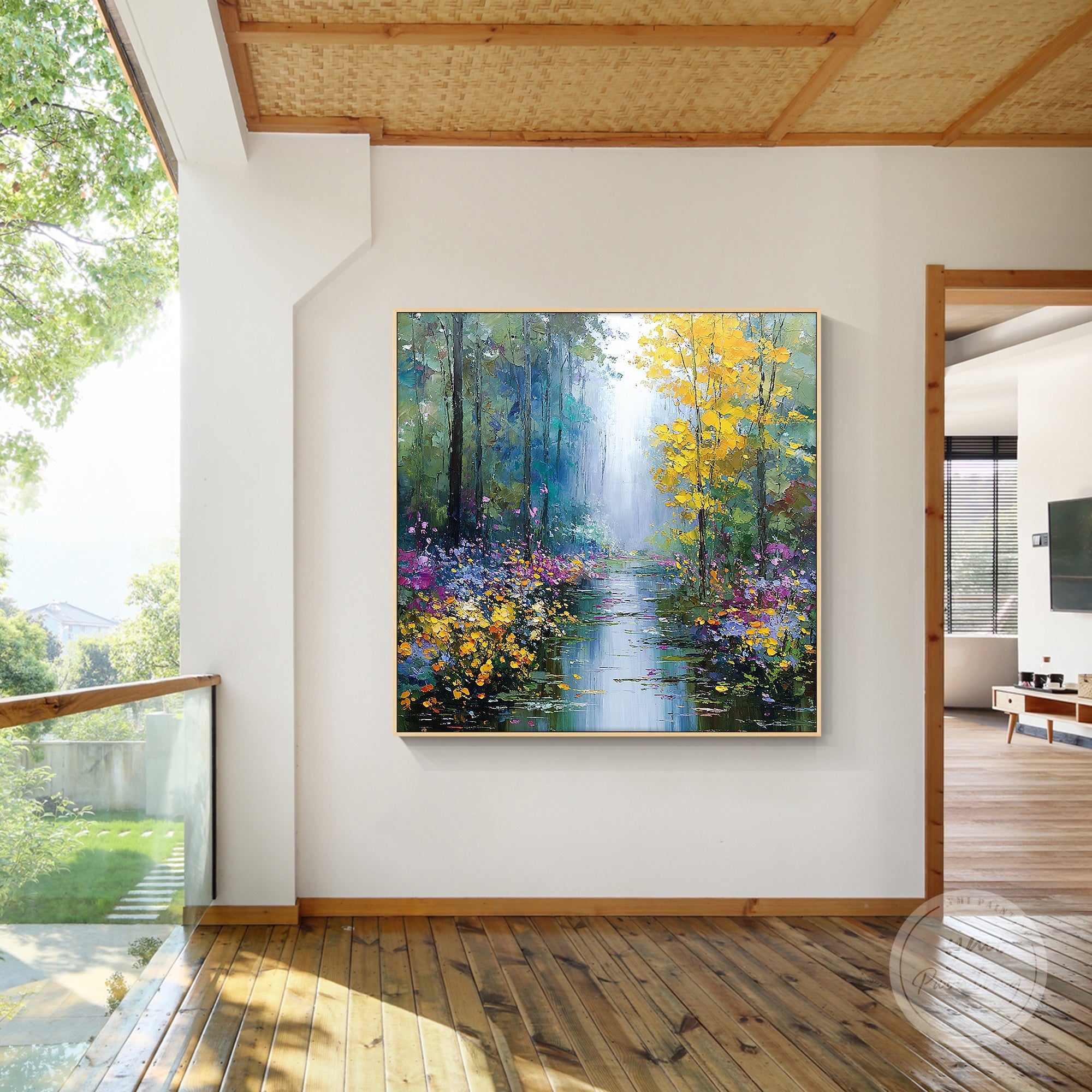 Nature landscape oil painting with vibrant wildflowers, bringing calm and freshness to interiors.