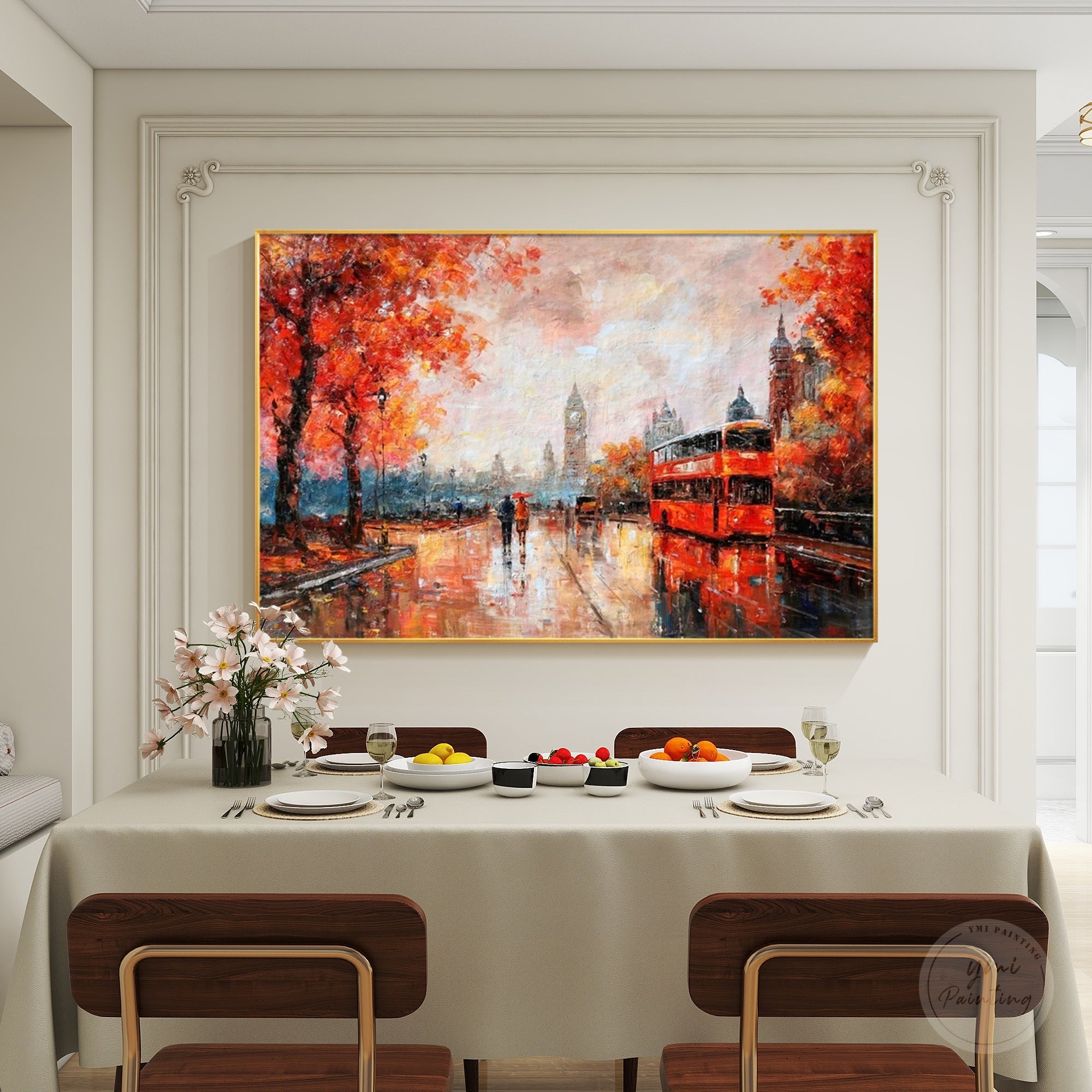 Modern impressionist street scene painting of London architecture
